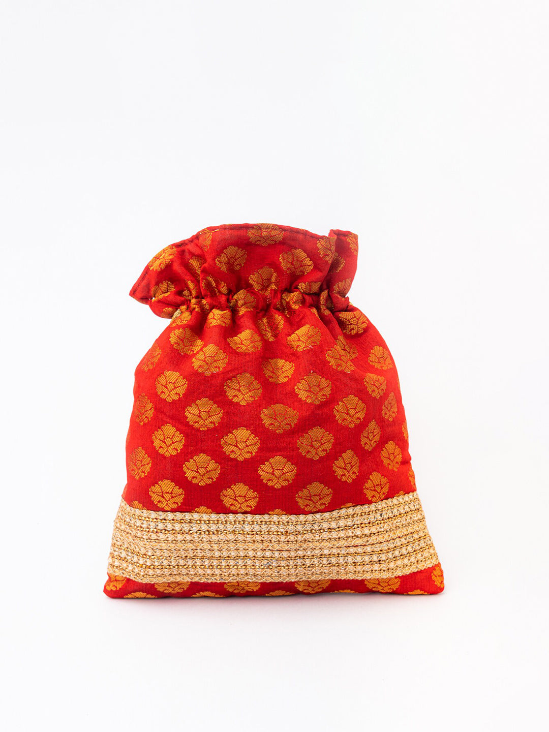 NR By Nidhi Rathi Red & Gold-Toned Embroidered Potli Clutch - Grab2buy