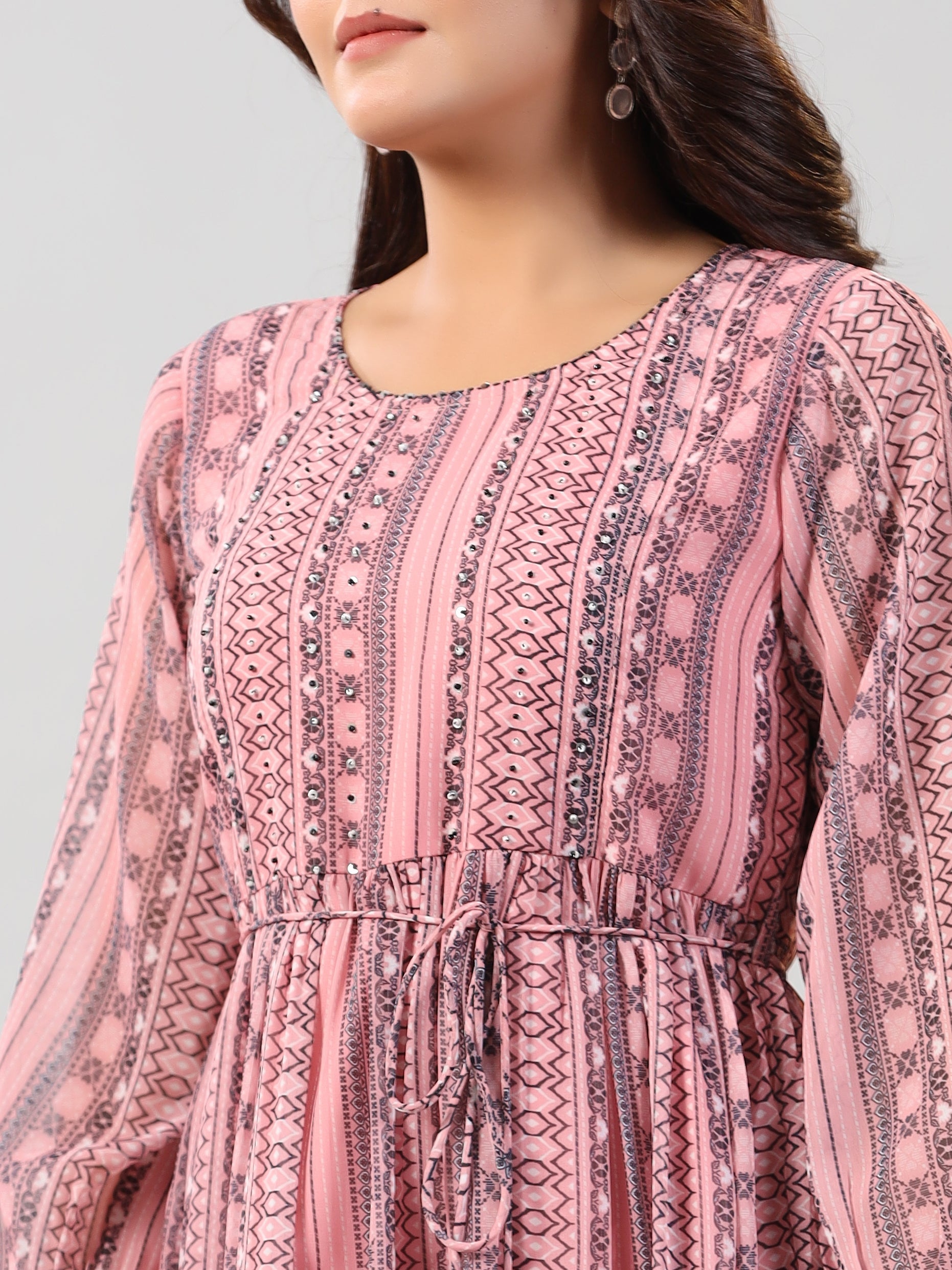 Juniper Women Peach Georgette Printed Short Tiered Dress