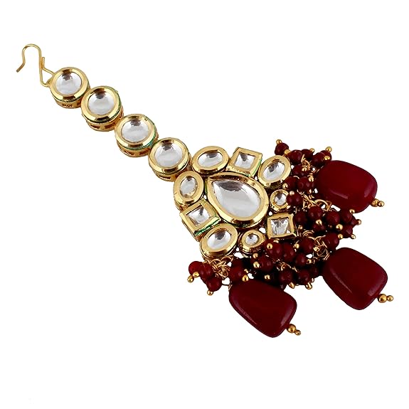 Tehzeeb Creations Meenakari Gold-Polished Maroon color Uncut dibbi Kundan Combo Necklace Set Tehzeeb Creations