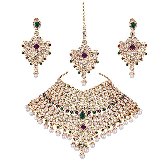 Tehzeeb Creations Semi Bridal Dulhan Dulhan Wedding & Engagement Necklace Set with Mang Tikka for Girls & Women Tehzeeb Creations