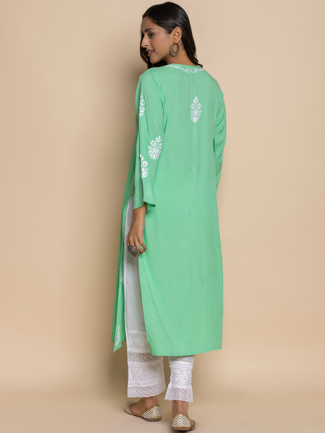 HOUSE OF KARI Floral Embroidered Chikankari A-Line Kurta 