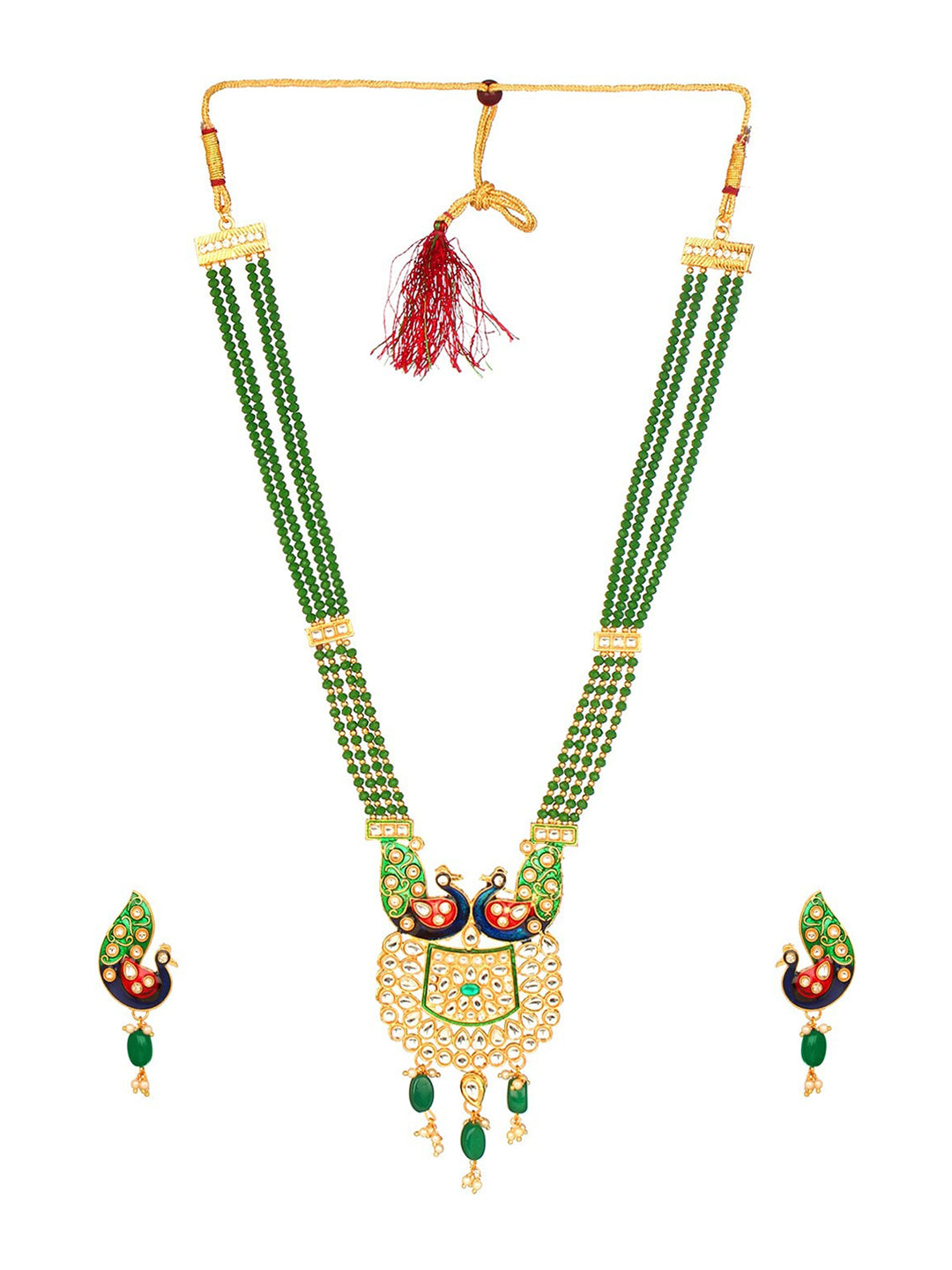 Cardinal Gold-Plated Green Studded Jewellery Set - Grab2buy