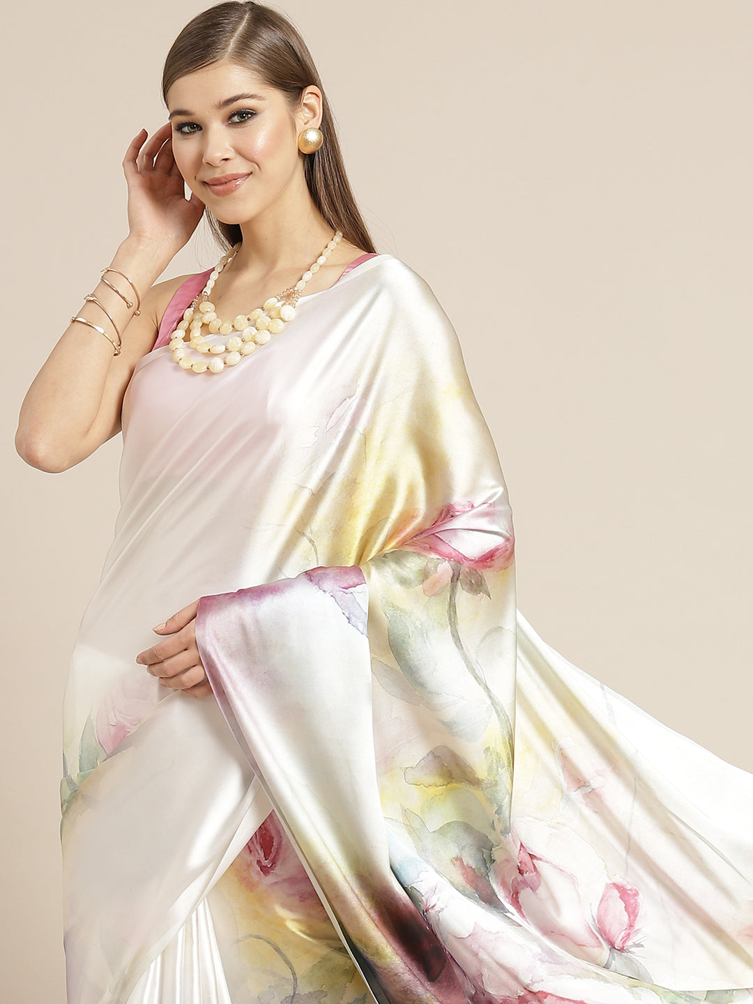 Tikhi Imli White & Pink Digital Floral Print Grab2Buy 