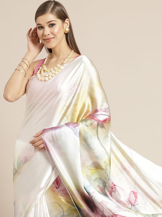 Tikhi Imli White & Pink Digital Floral Print Grab2Buy 