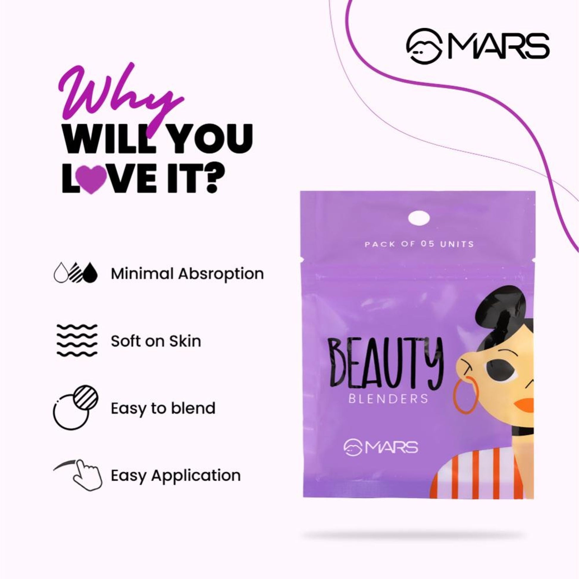 MARS Cosmetics Mini Beauty Blender For Face Makeup - Set Of 5 