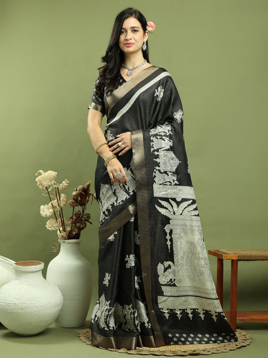 Stylee Lifestyle Black Silk Blend Zari Saree