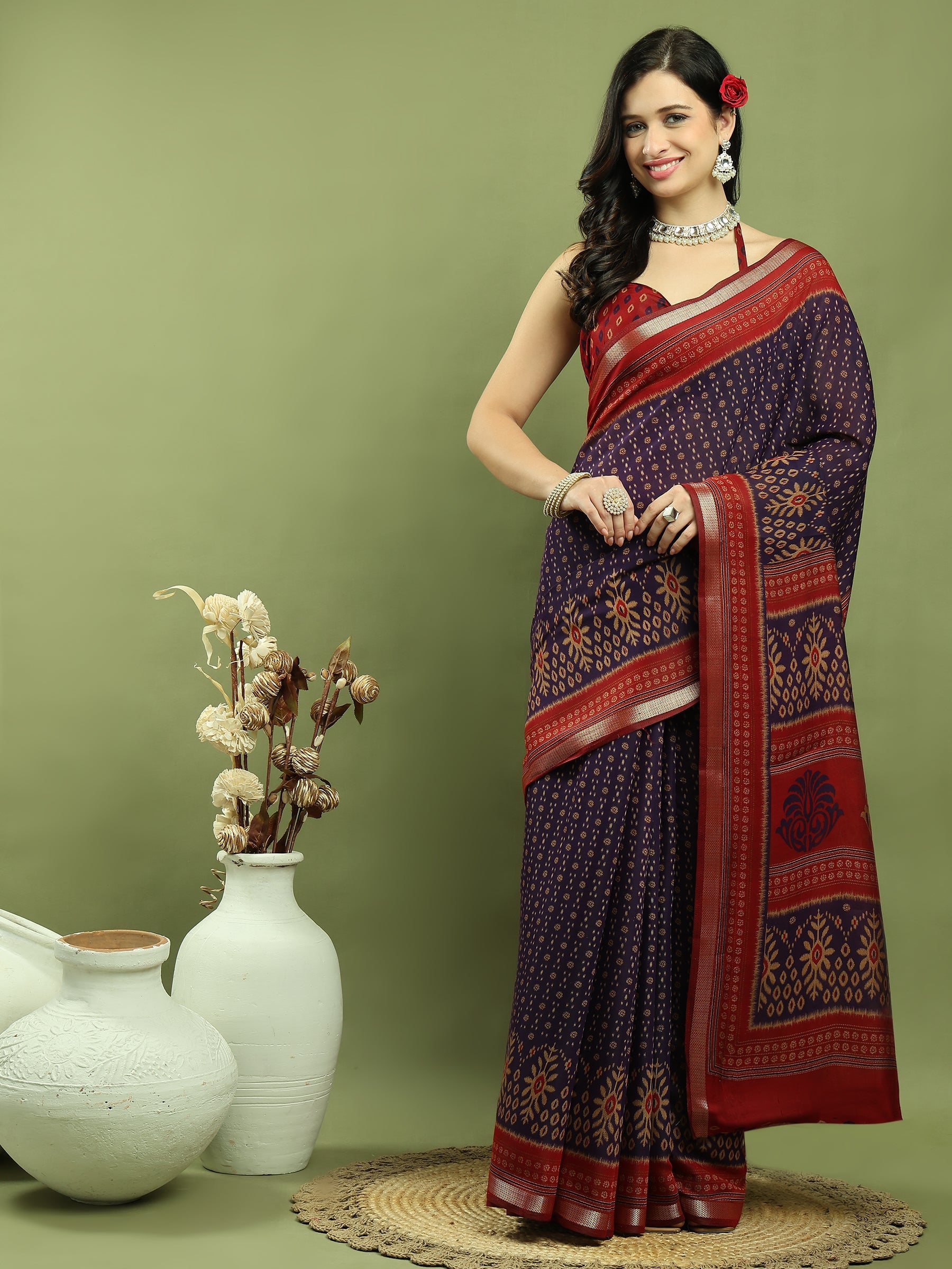Stylee Lifestyle Violet Silk Blend Zari Saree