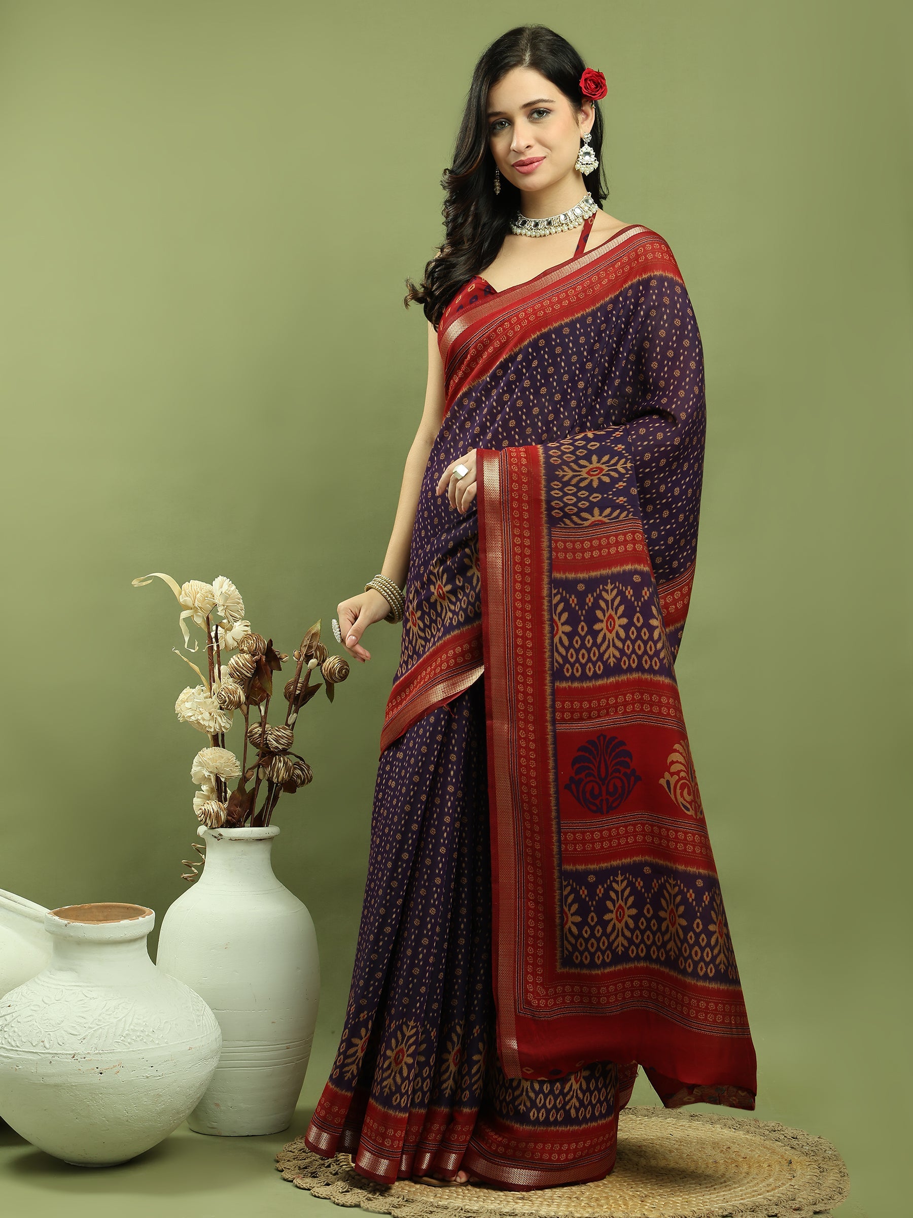 Stylee Lifestyle Violet Silk Blend Zari Saree
