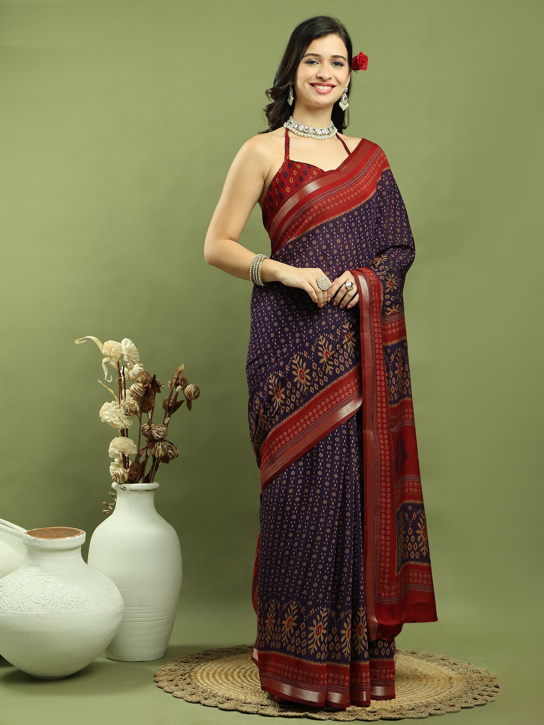 Stylee Lifestyle Violet Silk Blend Zari Saree