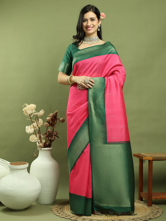 Stylee Lifestyle Pink Silk Blend Zari Saree