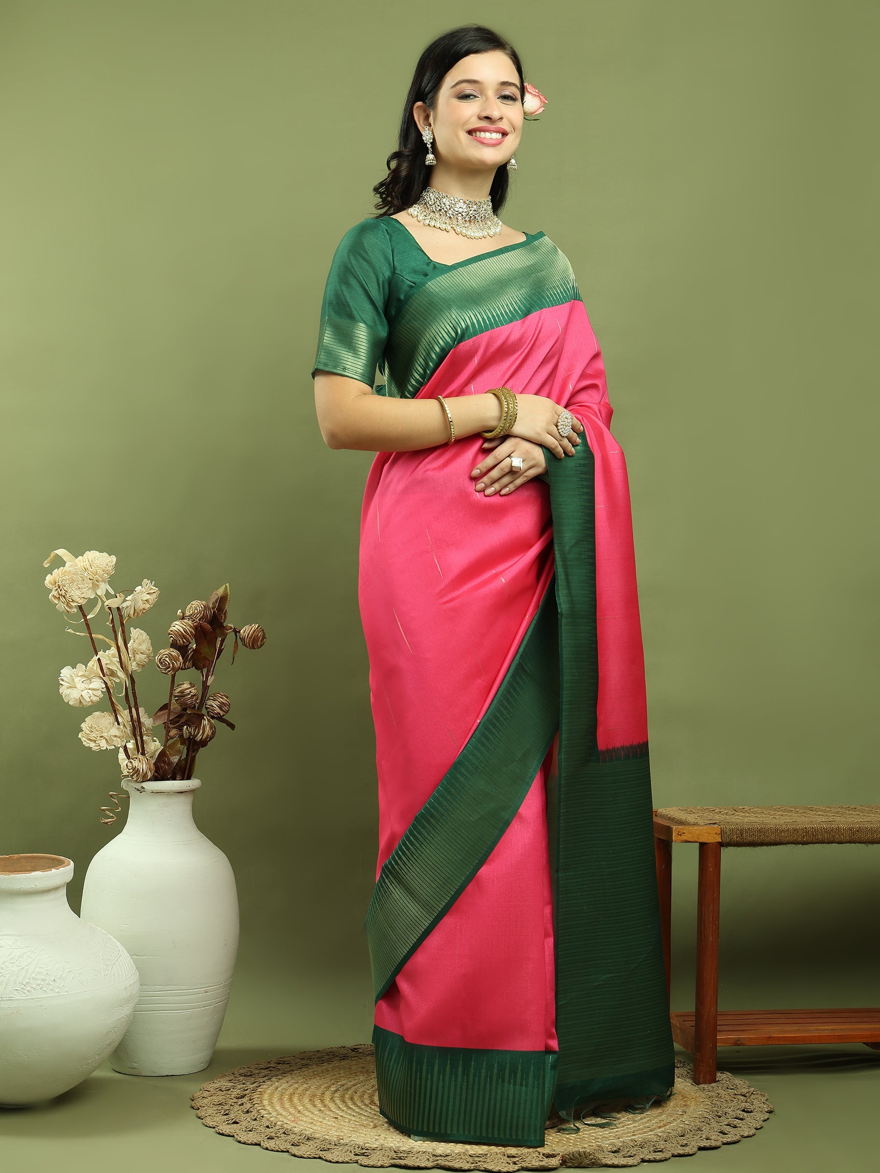 Stylee Lifestyle Pink Silk Blend Zari Saree