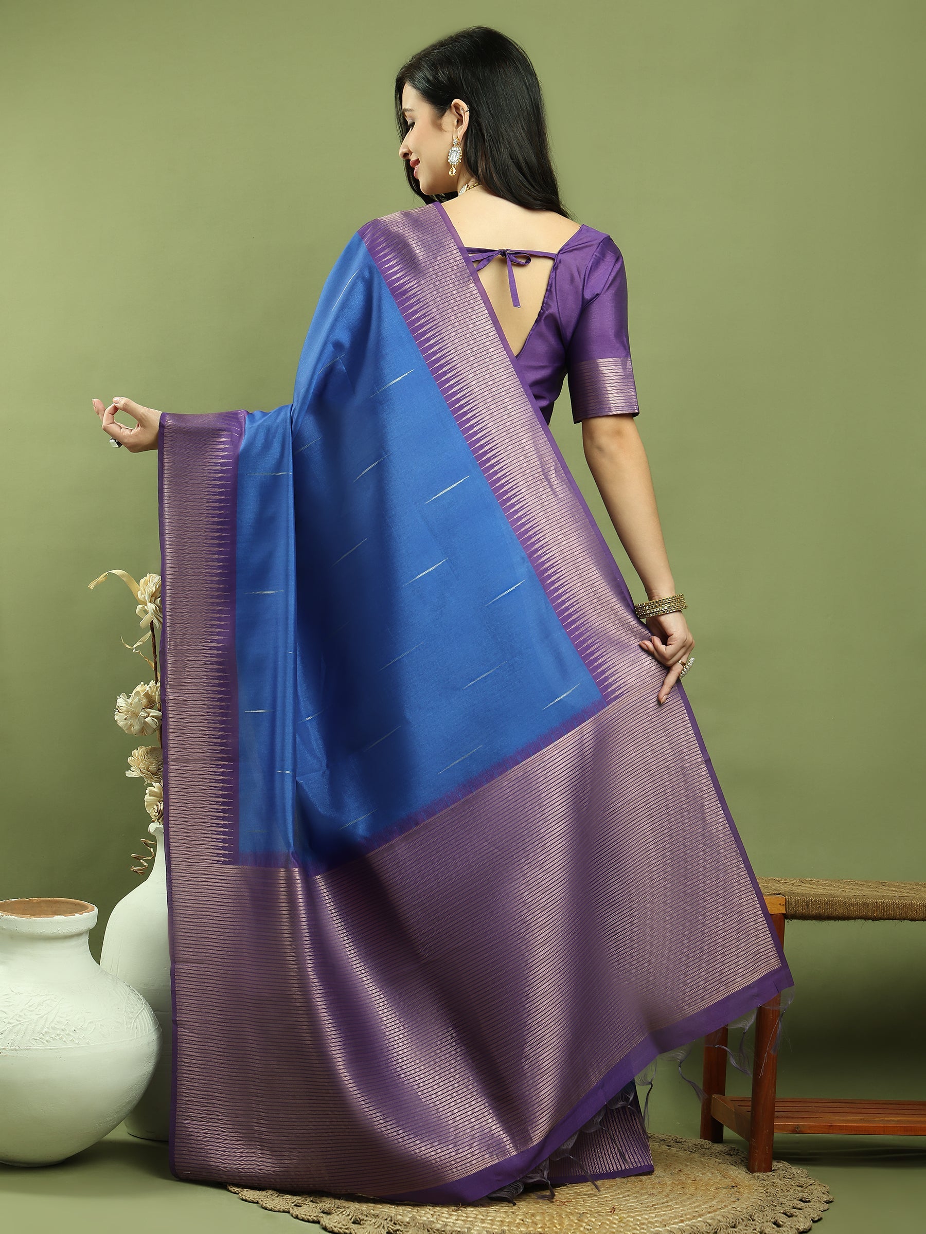 Stylee Lifestyle Blue Silk Blend Zari Saree