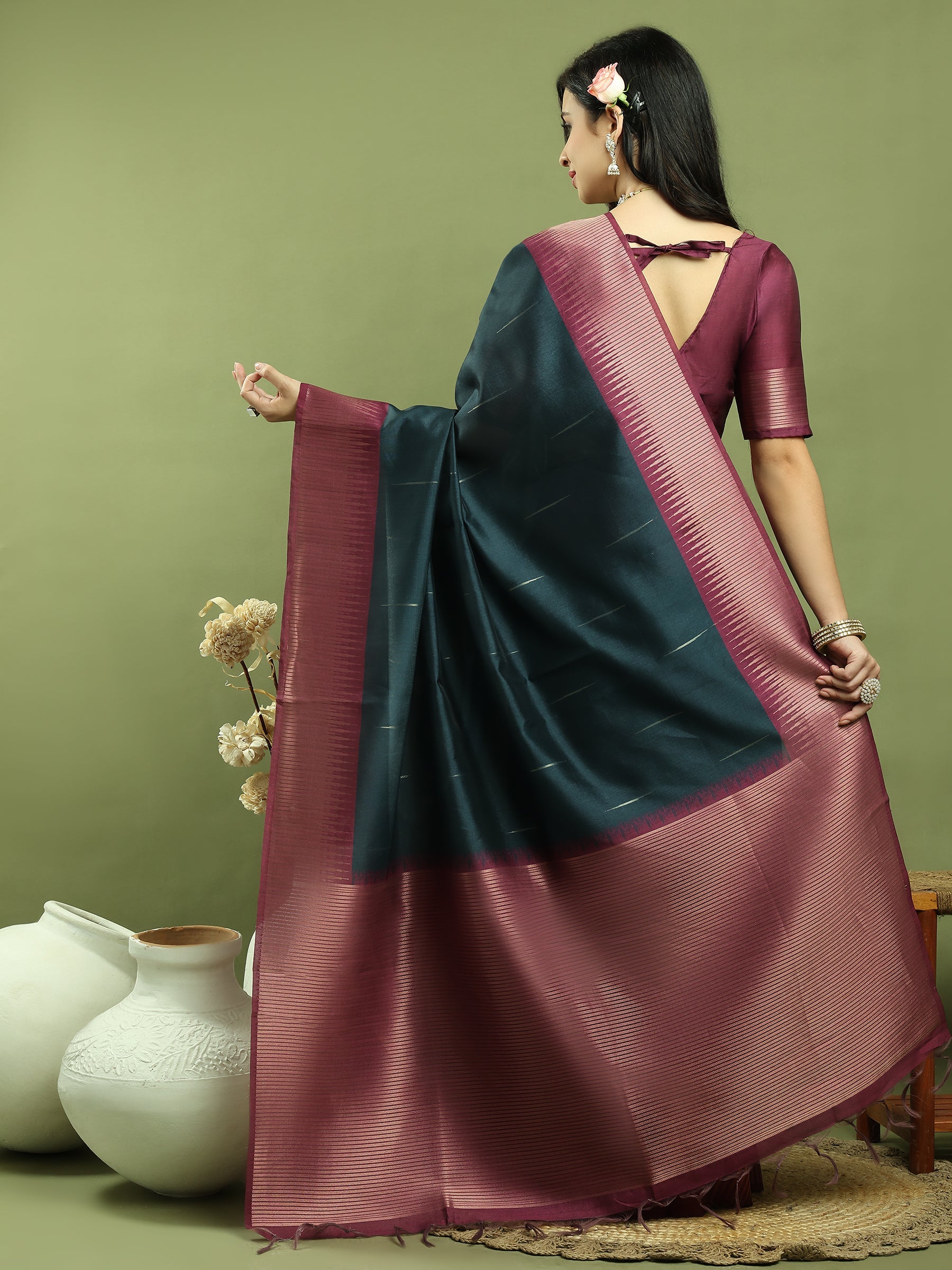 Stylee Lifestyle Teal Silk Blend Zari Saree