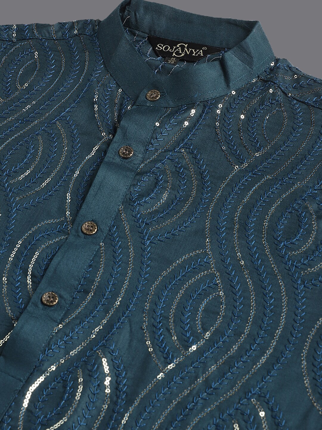 Sojanya Ethnic Motifs Embroidered Sequinned Pure Cotton Kurta 