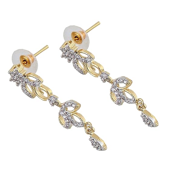 Tehzeeb Creations Gold-Polished American Diamond (AD) White Color Pendant Set for Girls & Women Tehzeeb Creations