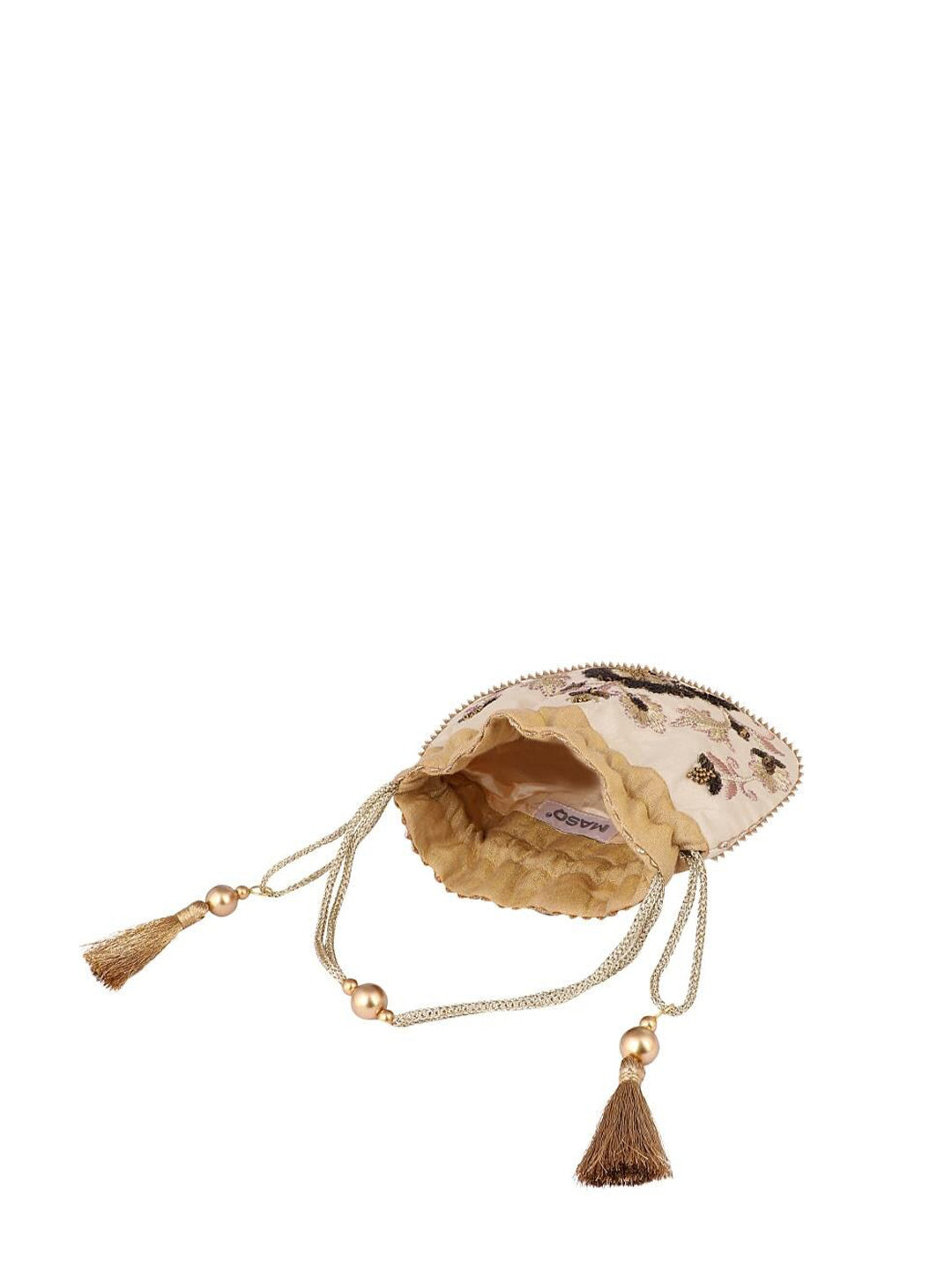 Masq Beige & Brown Embellished Embroidered Potli Clutch - Grab2buy