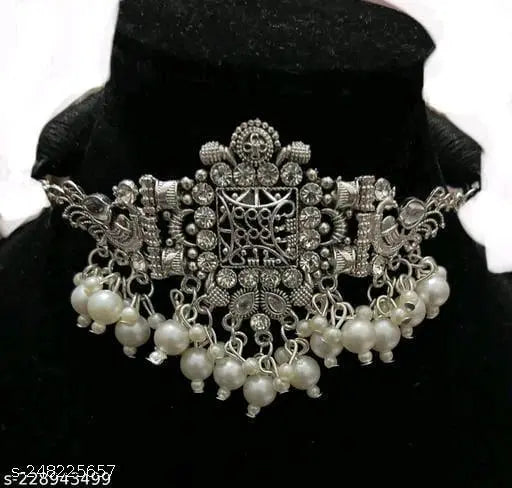 Tehzeeb Creations Women's Silver Colour Necklace With Peacock Design Tehzeeb Creations