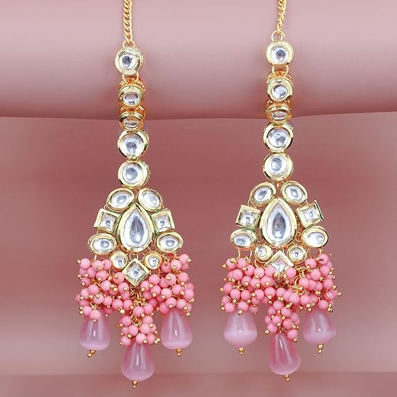 Tehzeeb Creations Meenakari Gold-Polished Pink color Uncut dibbi Kundan Combo Necklace Set Tehzeeb Creations