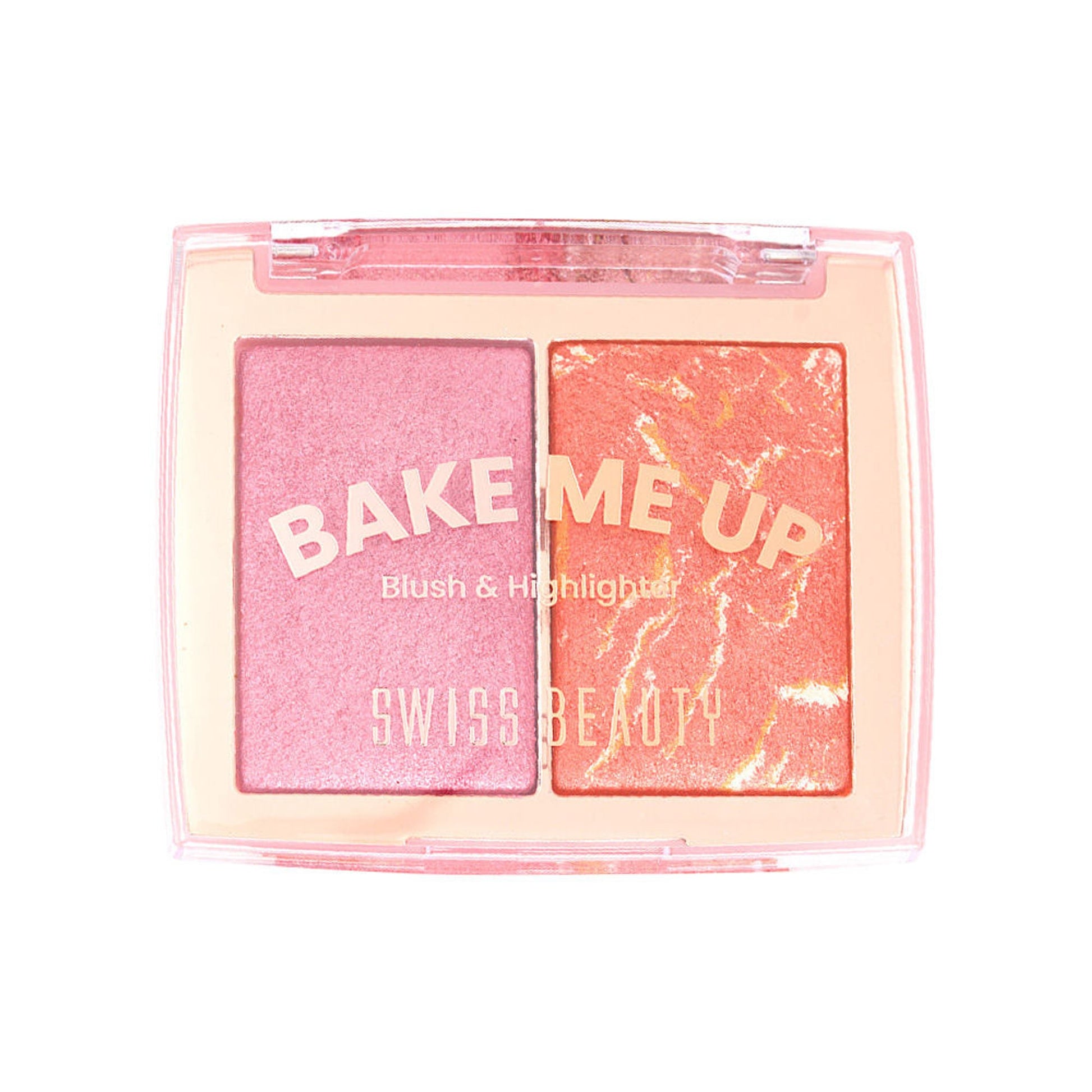 Swiss Beauty Bake Me Up Blush & Highlighter , 2-In-1 Baked Formula, Long-Lasting - Pink Macaron