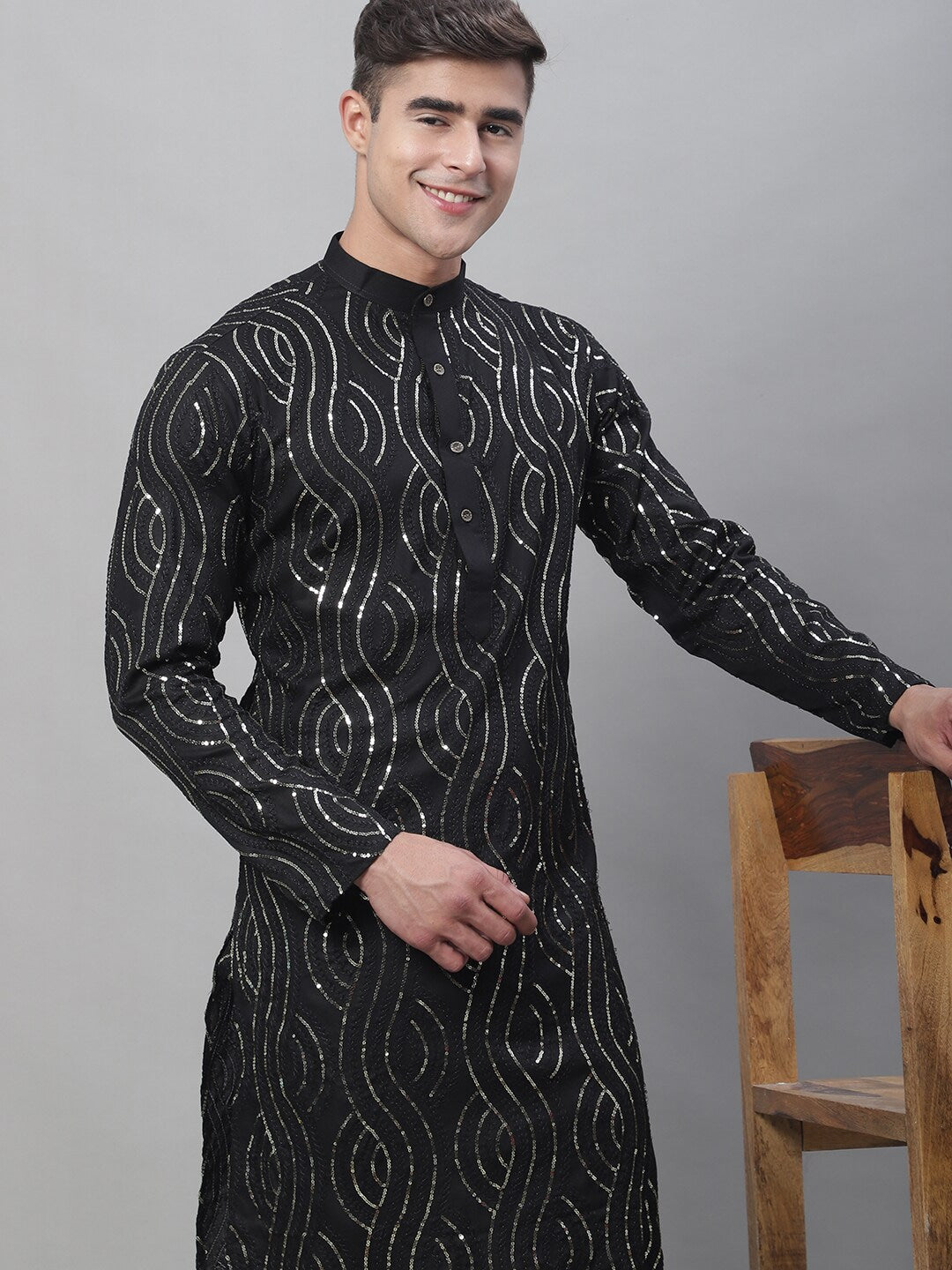 Sojanya Sequined Mandarin Collar Pure Cotton Kurta 