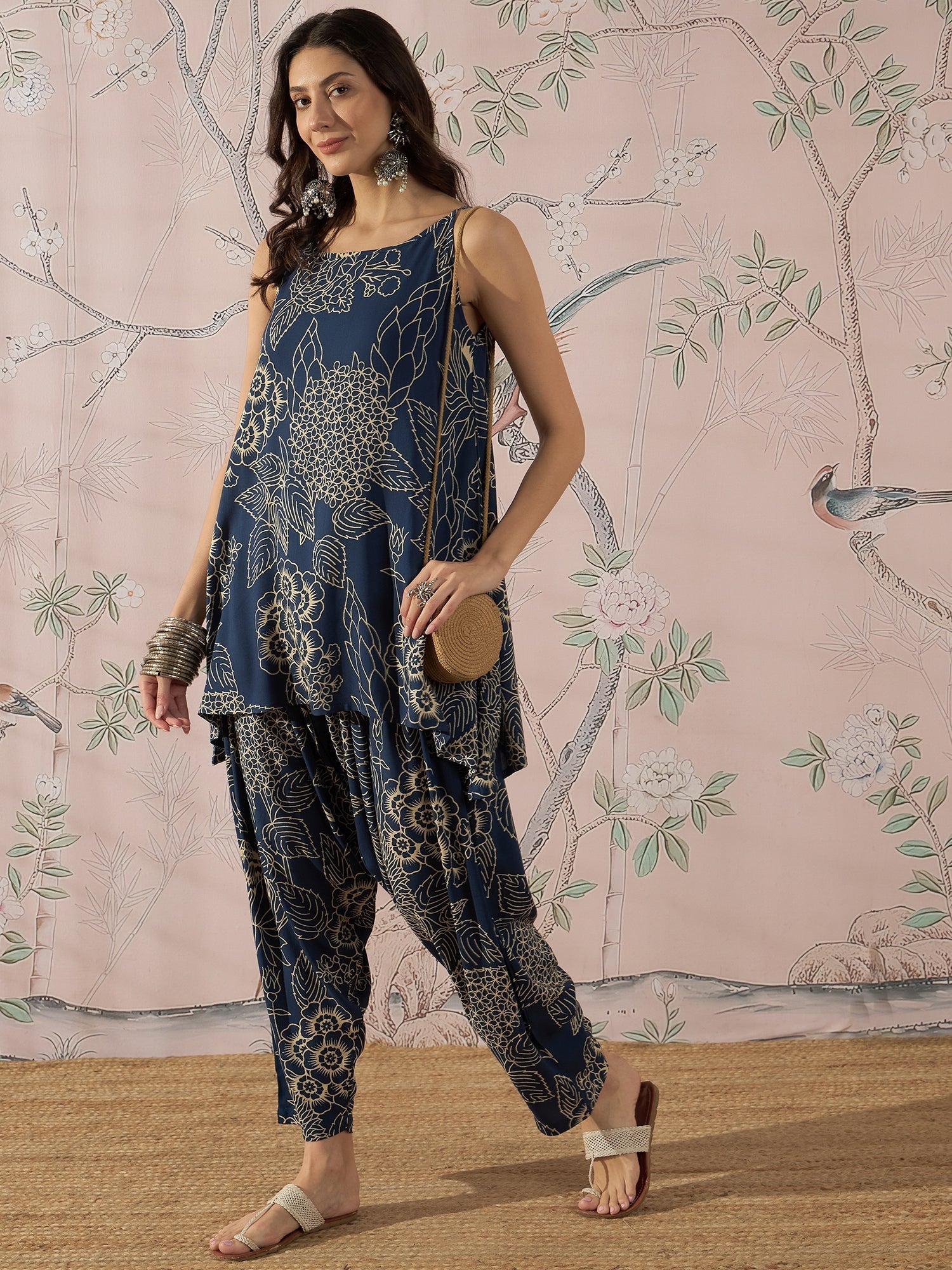 InWeave Peacock Teal Rose Leaf Strappy Set 