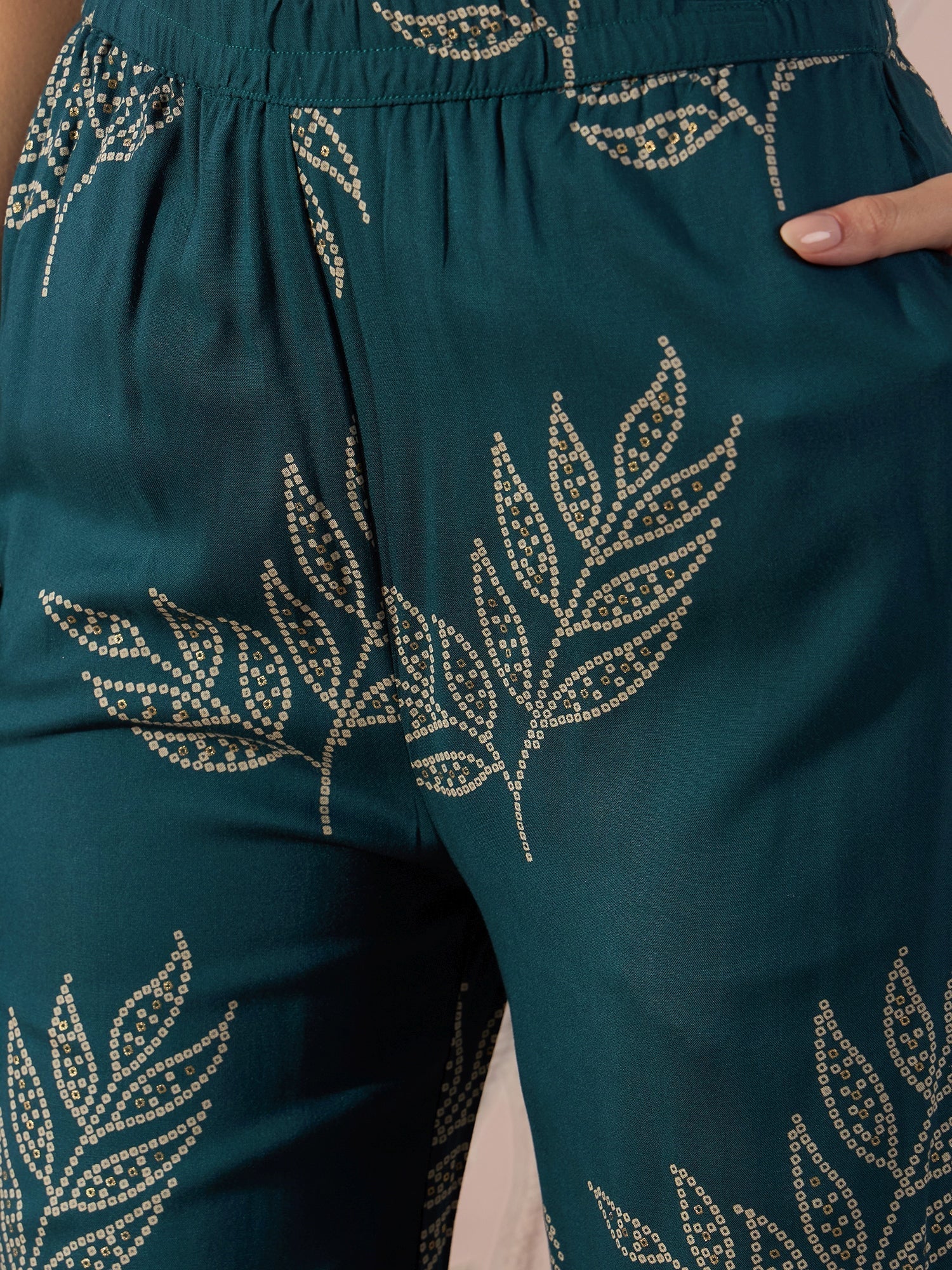 InWeave Dark Teal Leaf Halter Strappy Set 