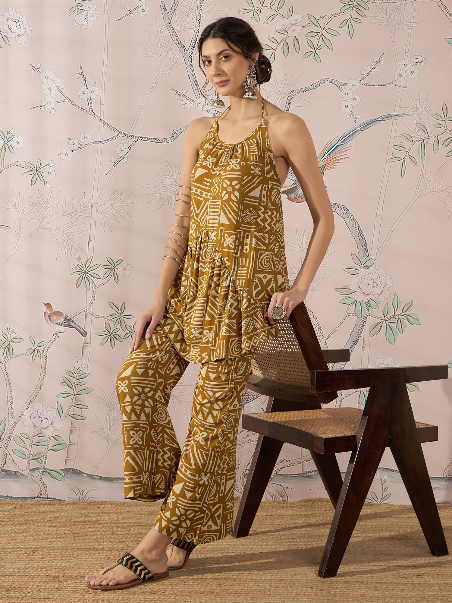 InWeave Dark Yellow Ethnic Halter Strappy Set 