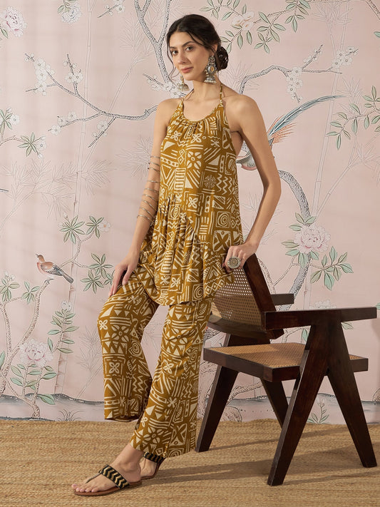 InWeave Dark Yellow Ethnic Halter Strappy Set 