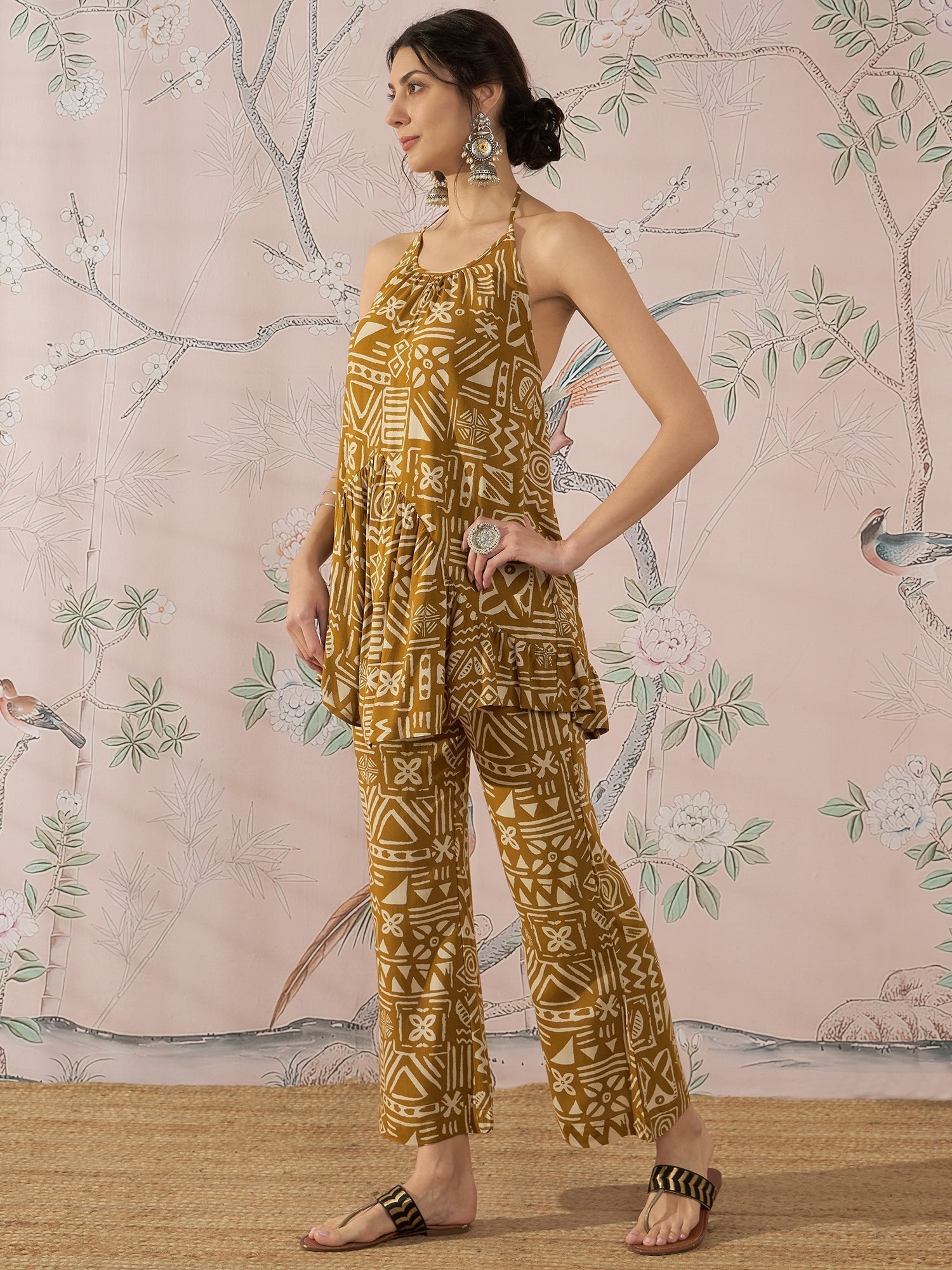 InWeave Dark Yellow Ethnic Halter Strappy Set 