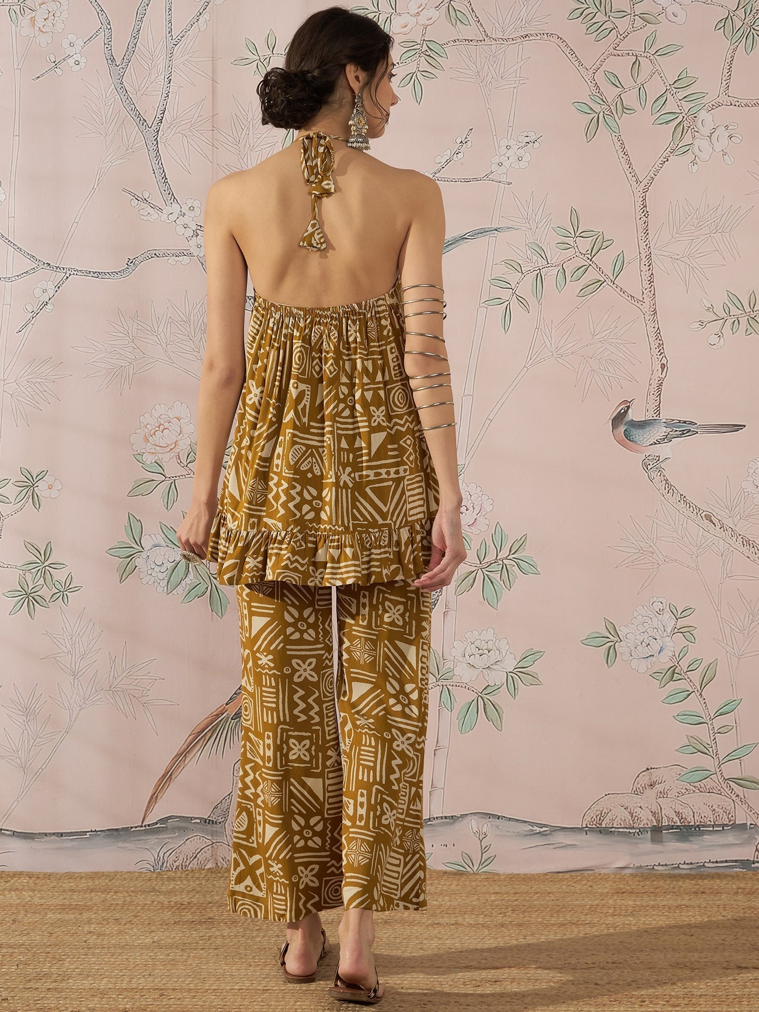 InWeave Dark Yellow Ethnic Halter Strappy Set 