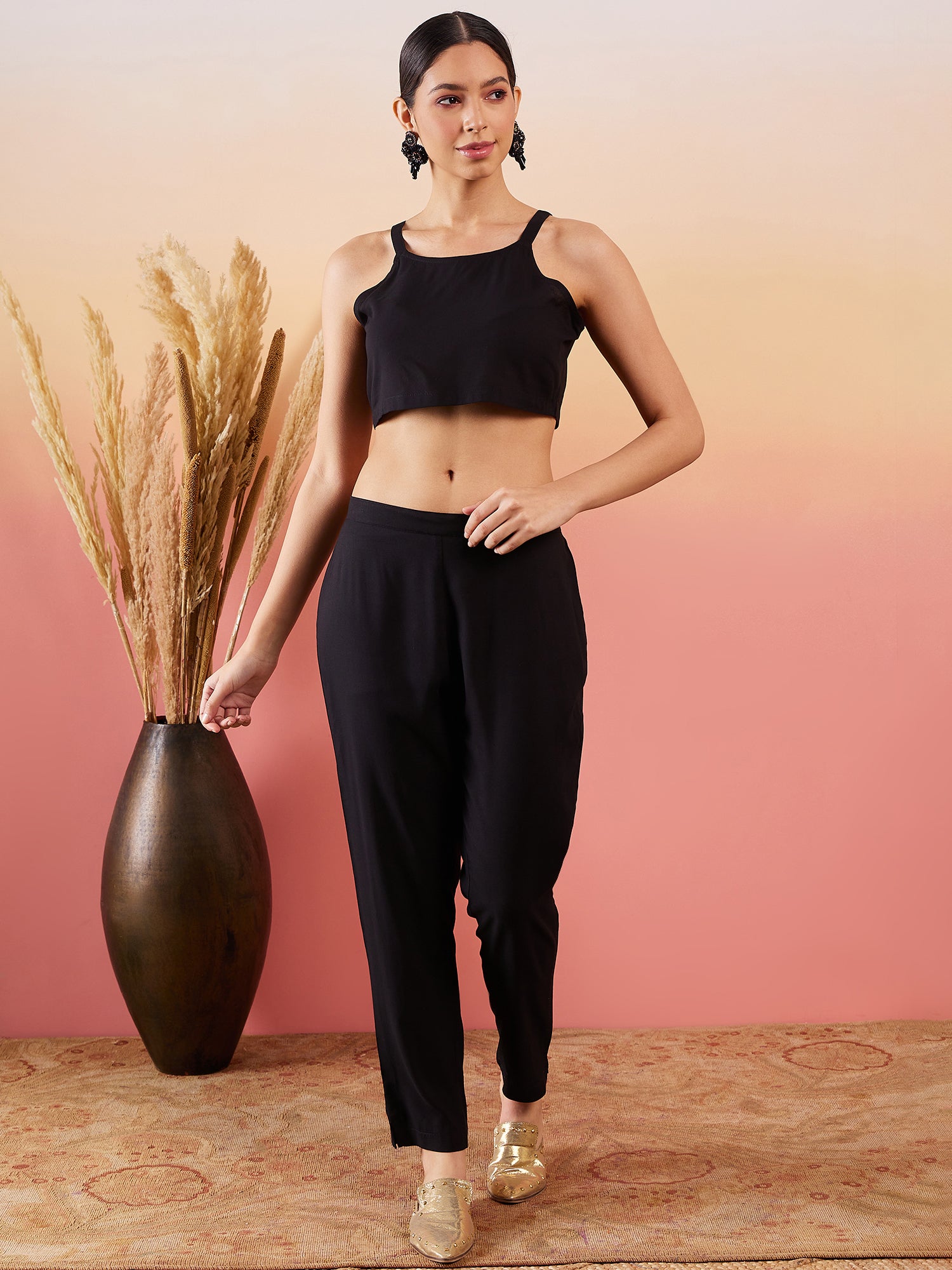 InWeave Black 3 Piece Co Ord Set With Belt 