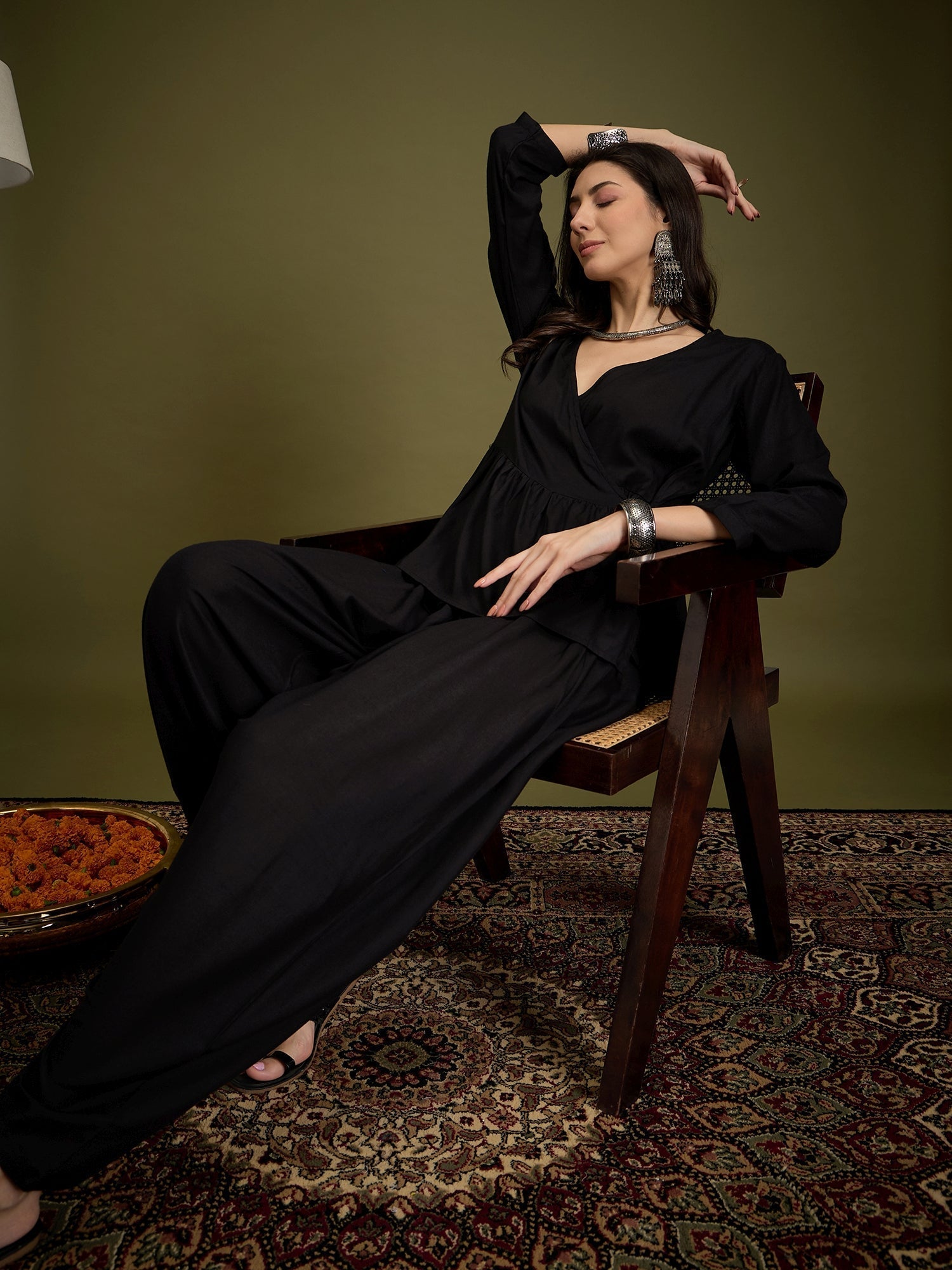 InWeave Black Angrakha Dhoti Co Ord Set 