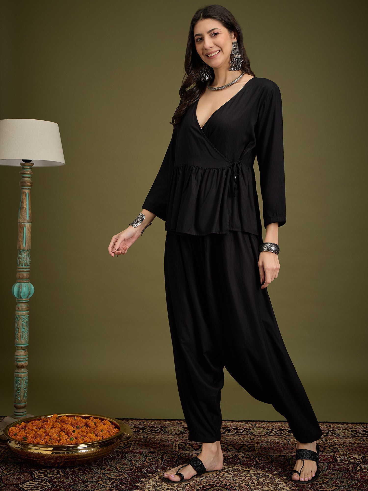 InWeave Black Angrakha Dhoti Co Ord Set 