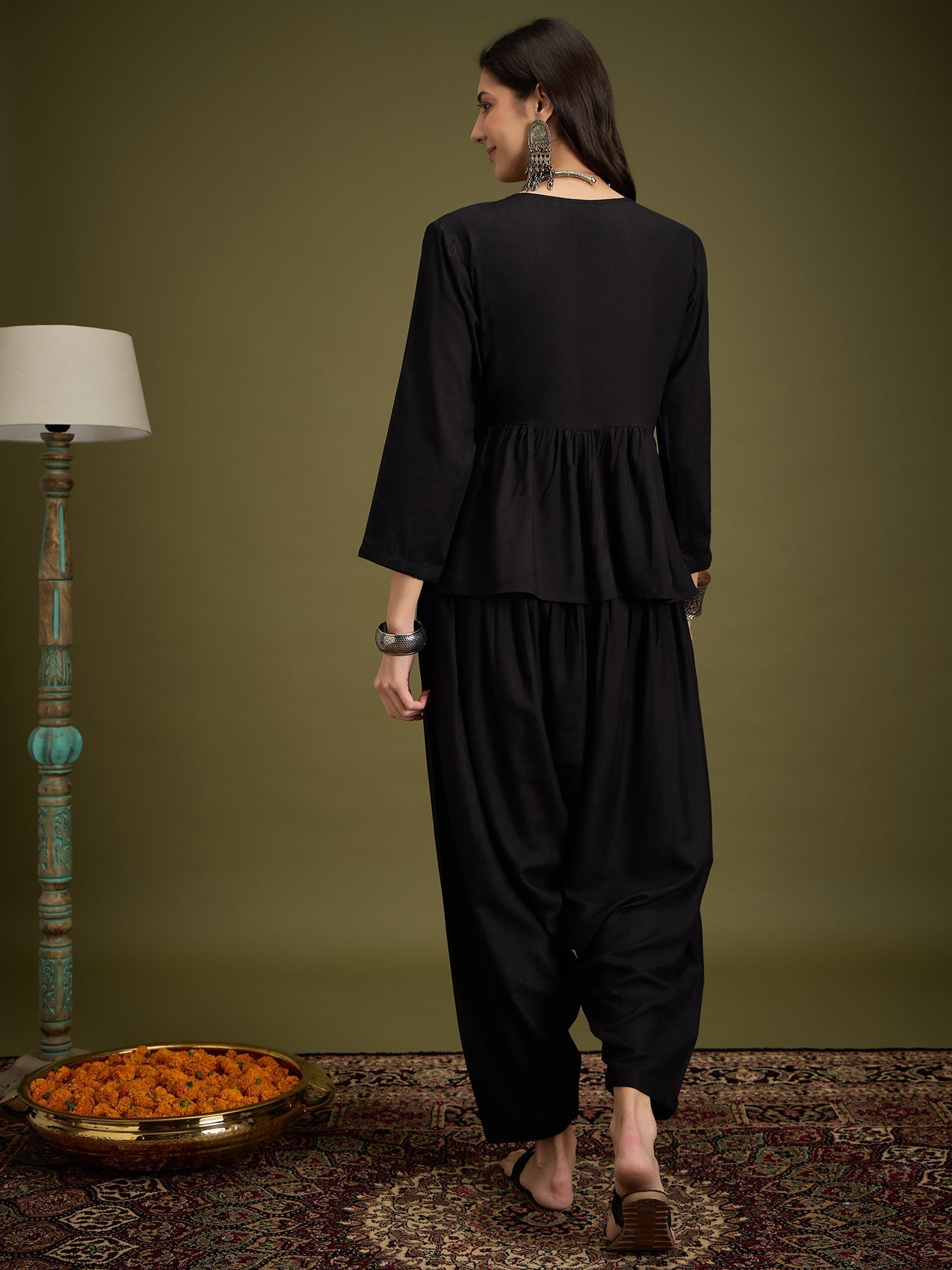 InWeave Black Angrakha Dhoti Co Ord Set 