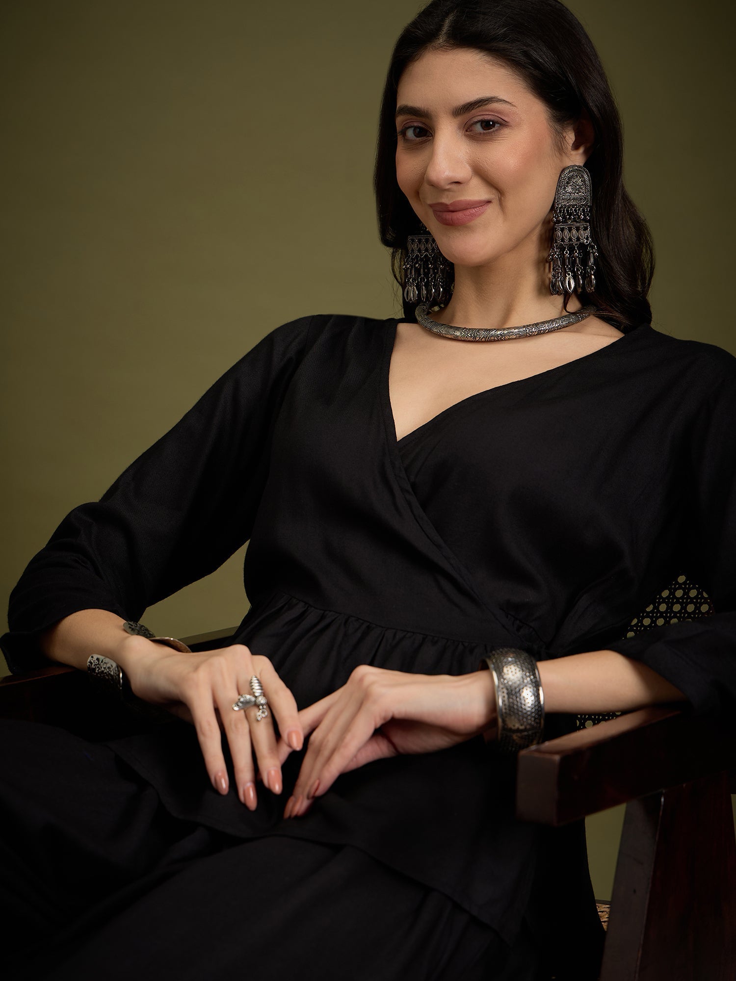 InWeave Black Angrakha Dhoti Co Ord Set 