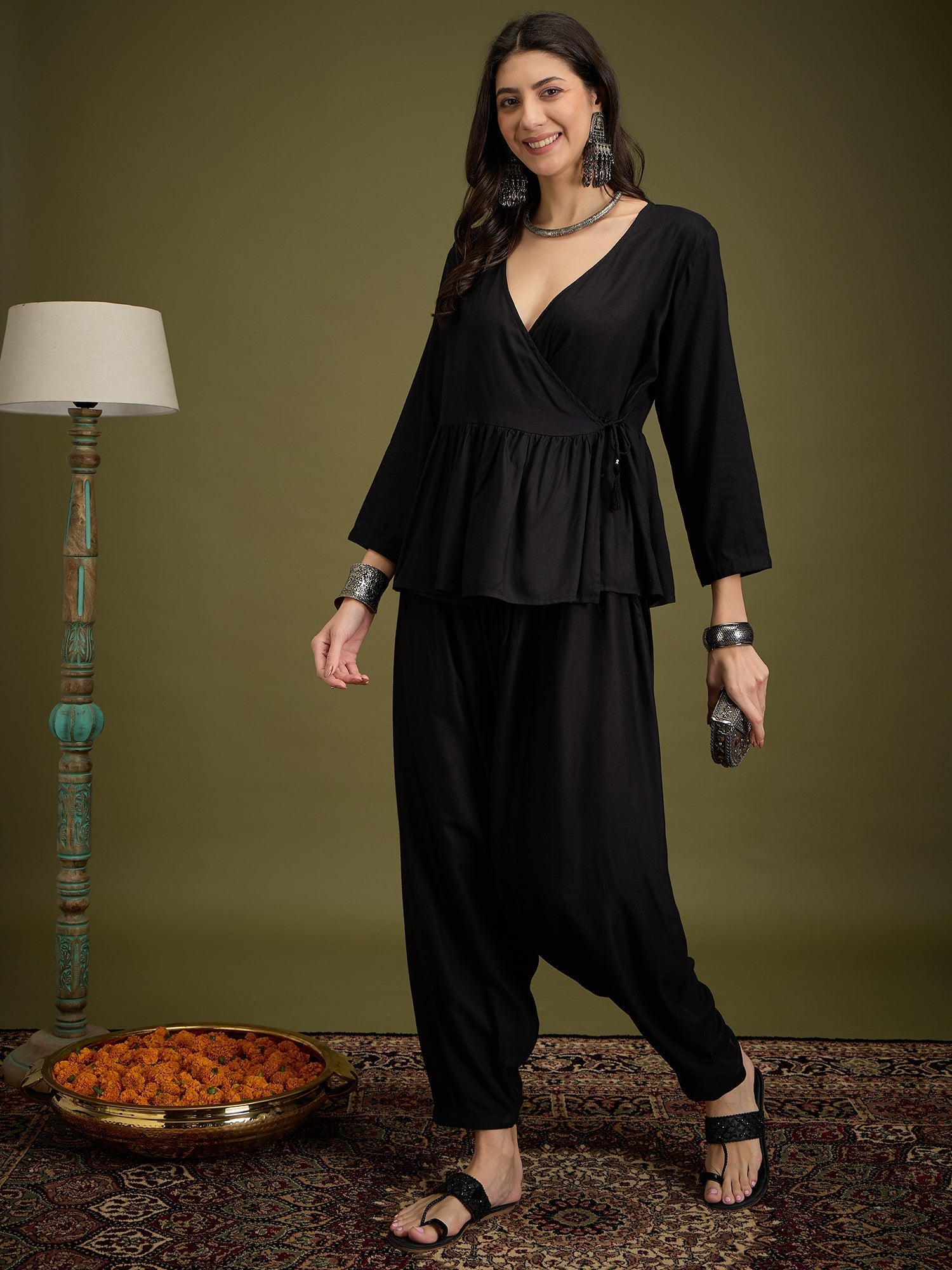 InWeave Black Angrakha Dhoti Co Ord Set 