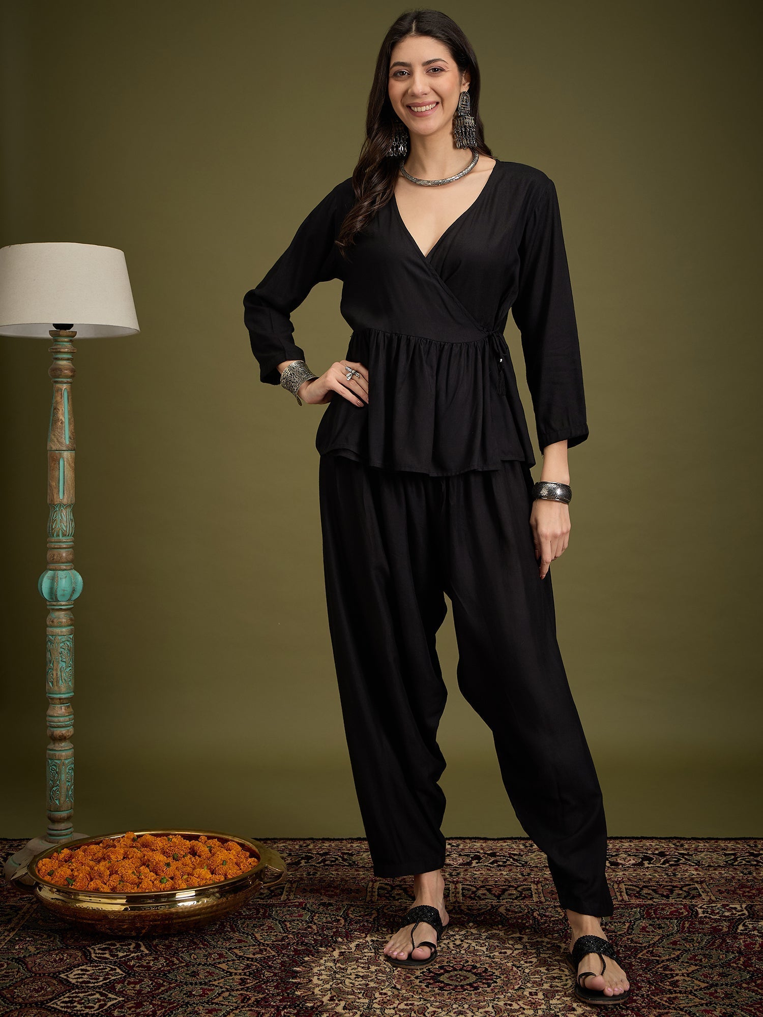 InWeave Black Angrakha Dhoti Co Ord Set 