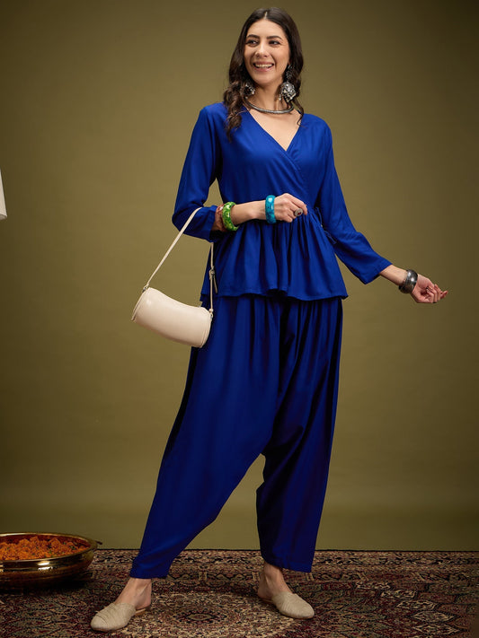 InWeave Ink Blue Angrakha Dhoti Co Ord Set 