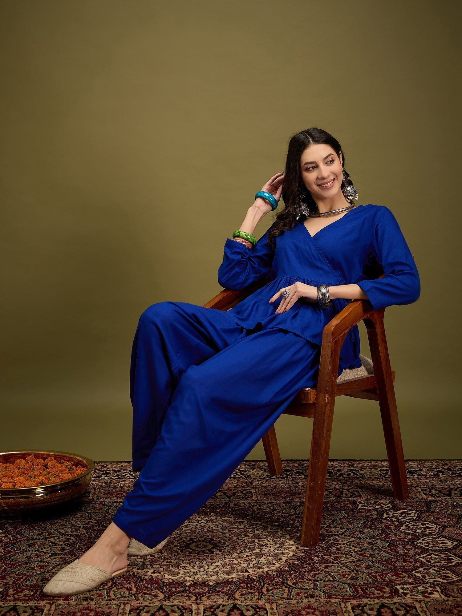 InWeave Ink Blue Angrakha Dhoti Co Ord Set 