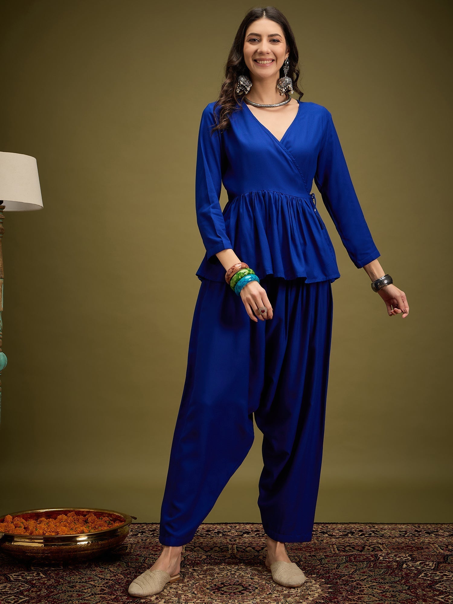 InWeave Ink Blue Angrakha Dhoti Co Ord Set 