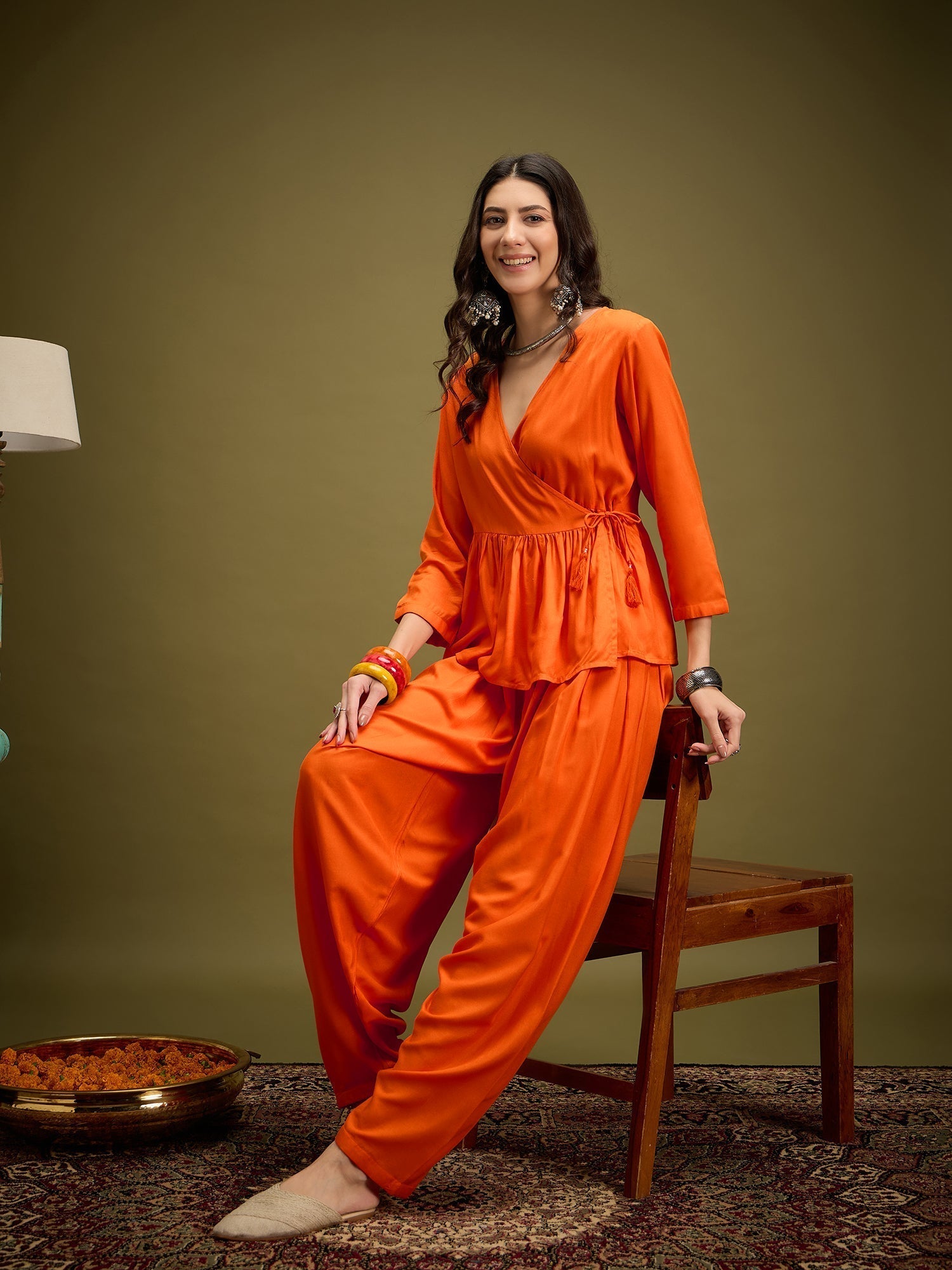 InWeave Orange Angrakha Dhoti Co Ord Set 