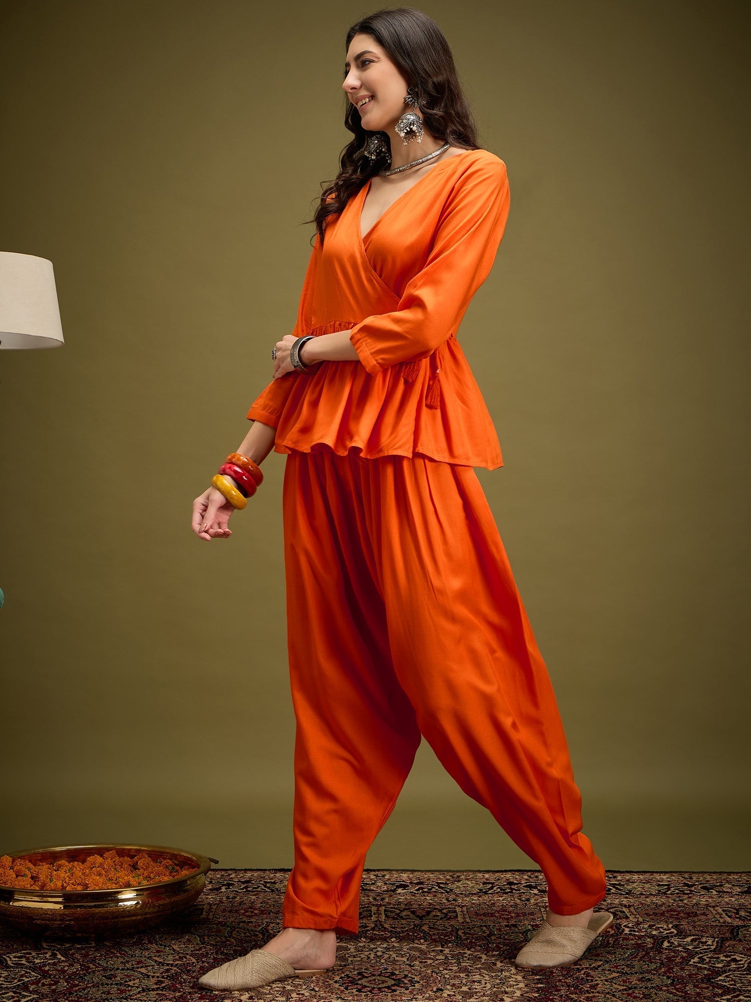 InWeave Orange Angrakha Dhoti Co Ord Set 