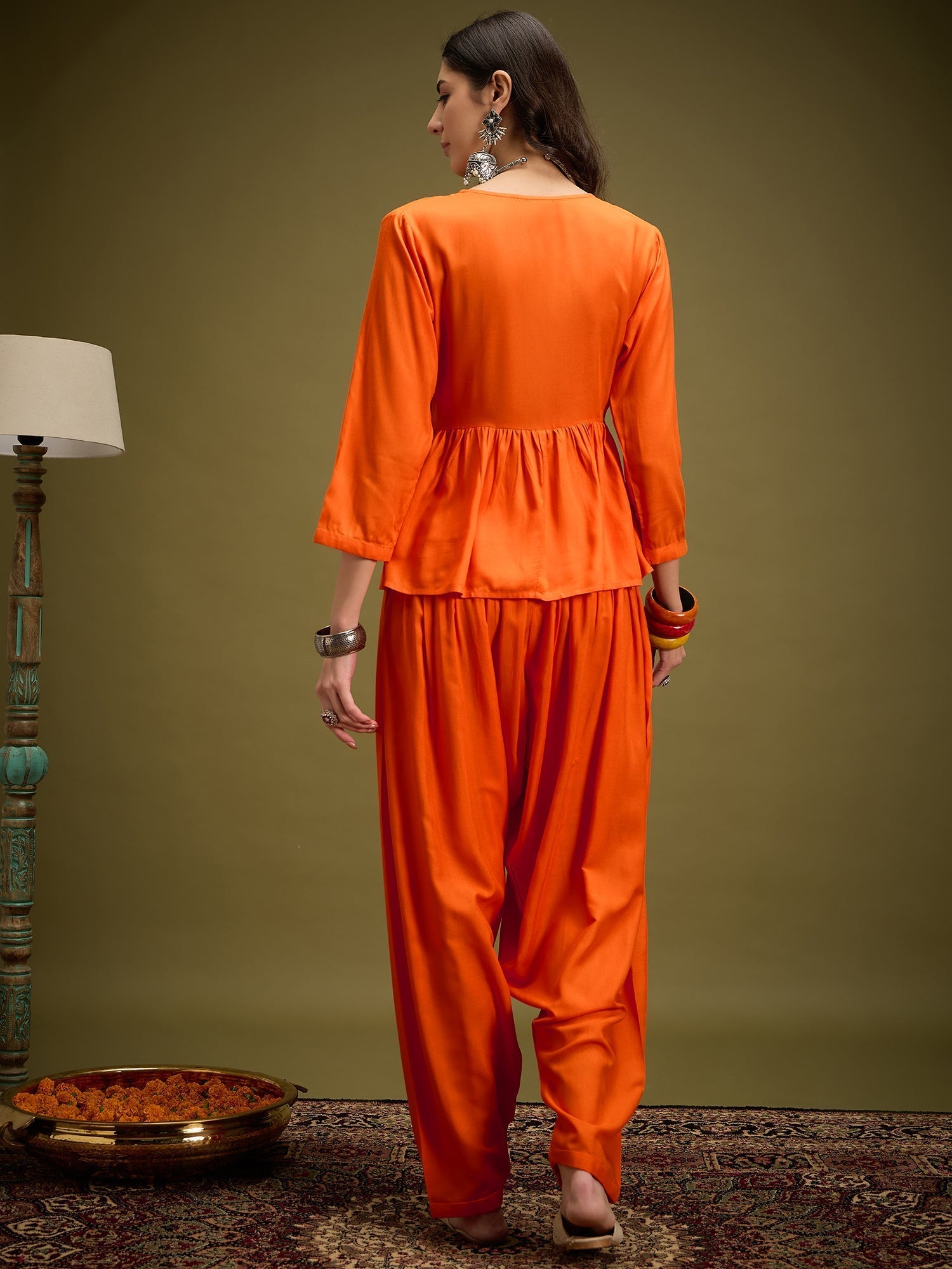 InWeave Orange Angrakha Dhoti Co Ord Set 