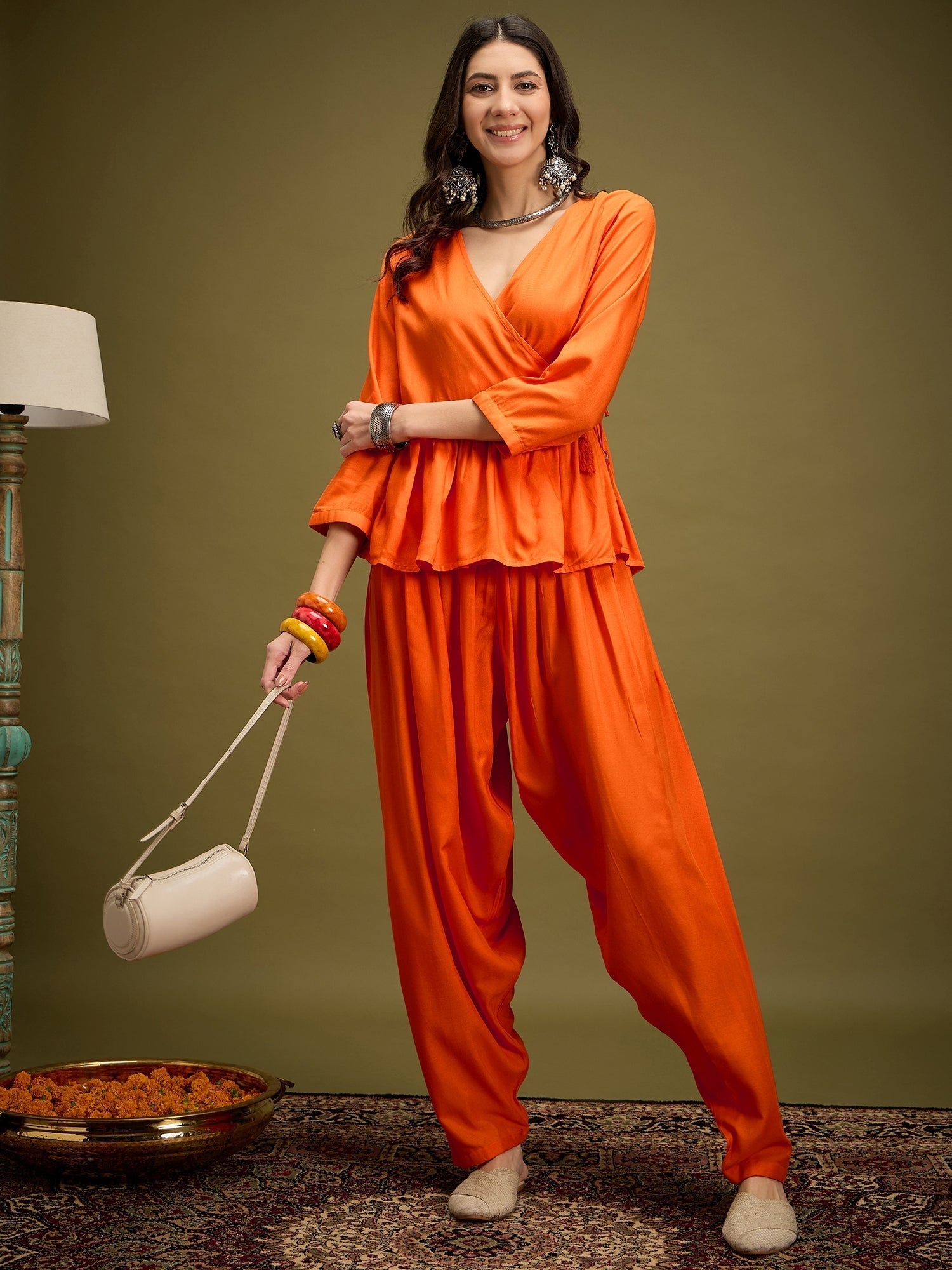 InWeave Orange Angrakha Dhoti Co Ord Set 