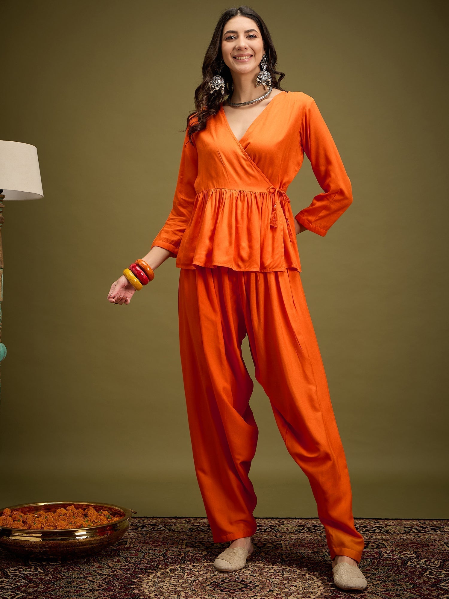 InWeave Orange Angrakha Dhoti Co Ord Set 