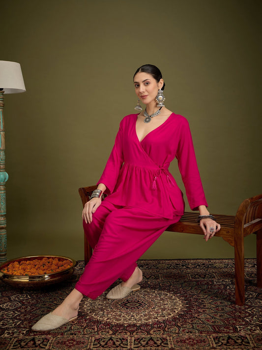 InWeave Fuchsia Angrakha Dhoti Co Ord Set 