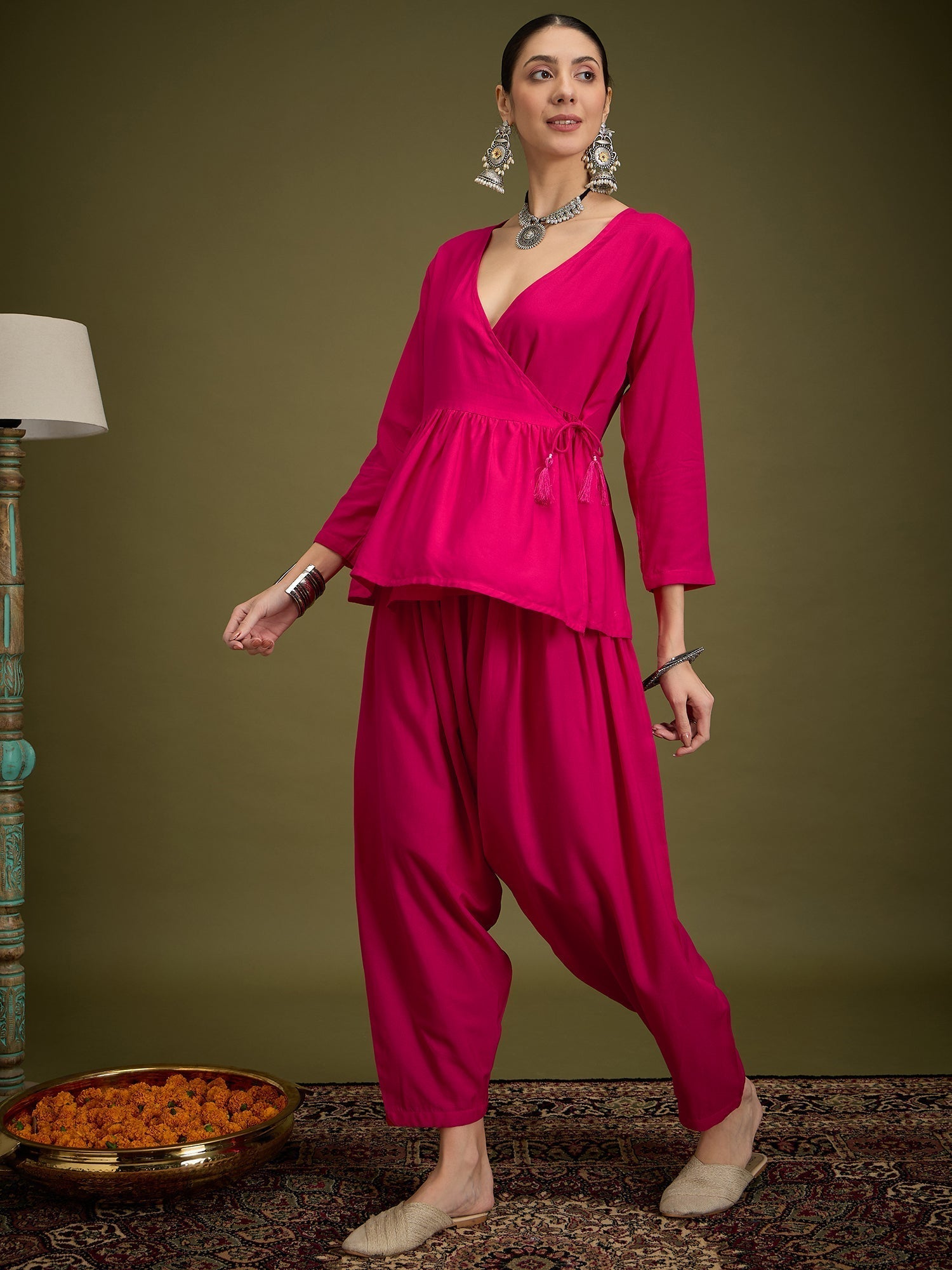 InWeave Fuchsia Angrakha Dhoti Co Ord Set 