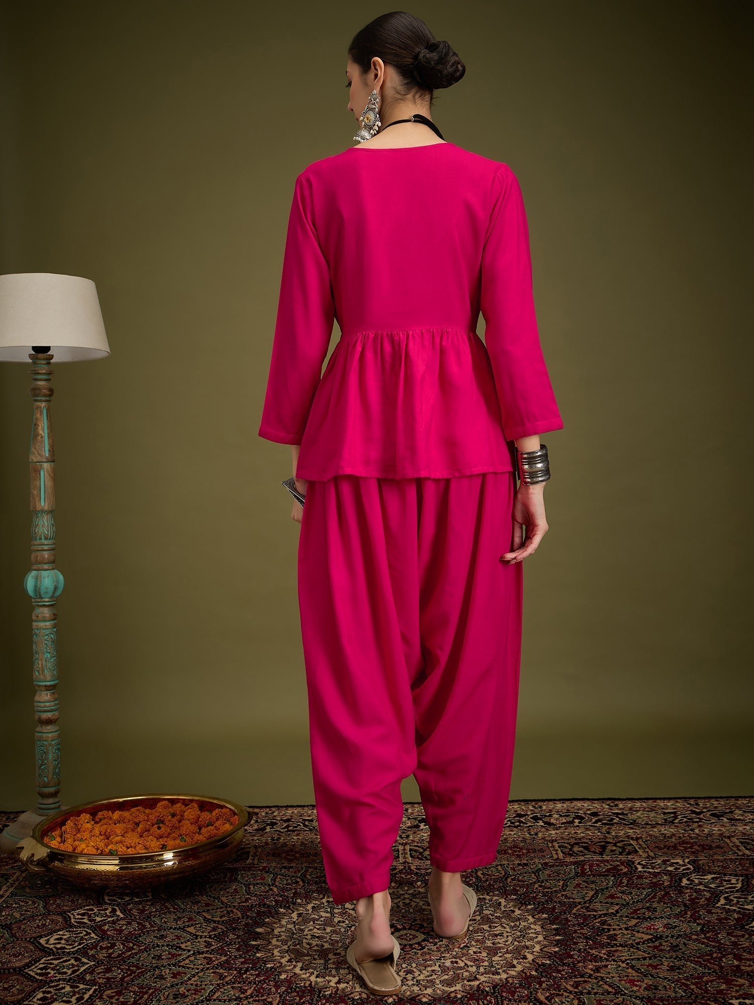 InWeave Fuchsia Angrakha Dhoti Co Ord Set 