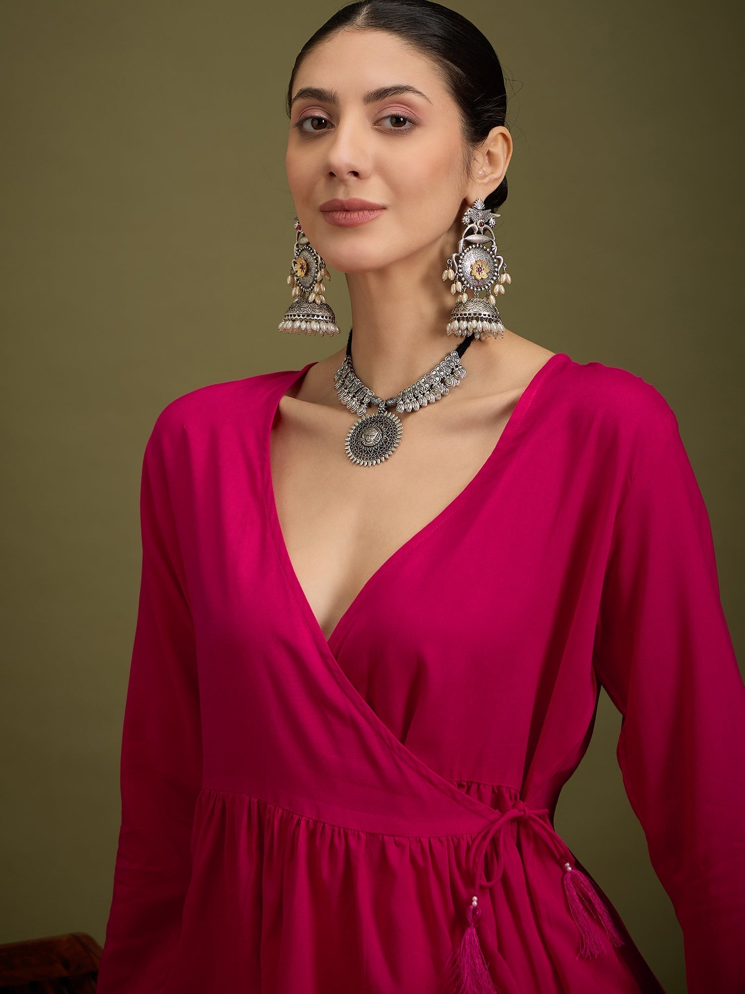 InWeave Fuchsia Angrakha Dhoti Co Ord Set 