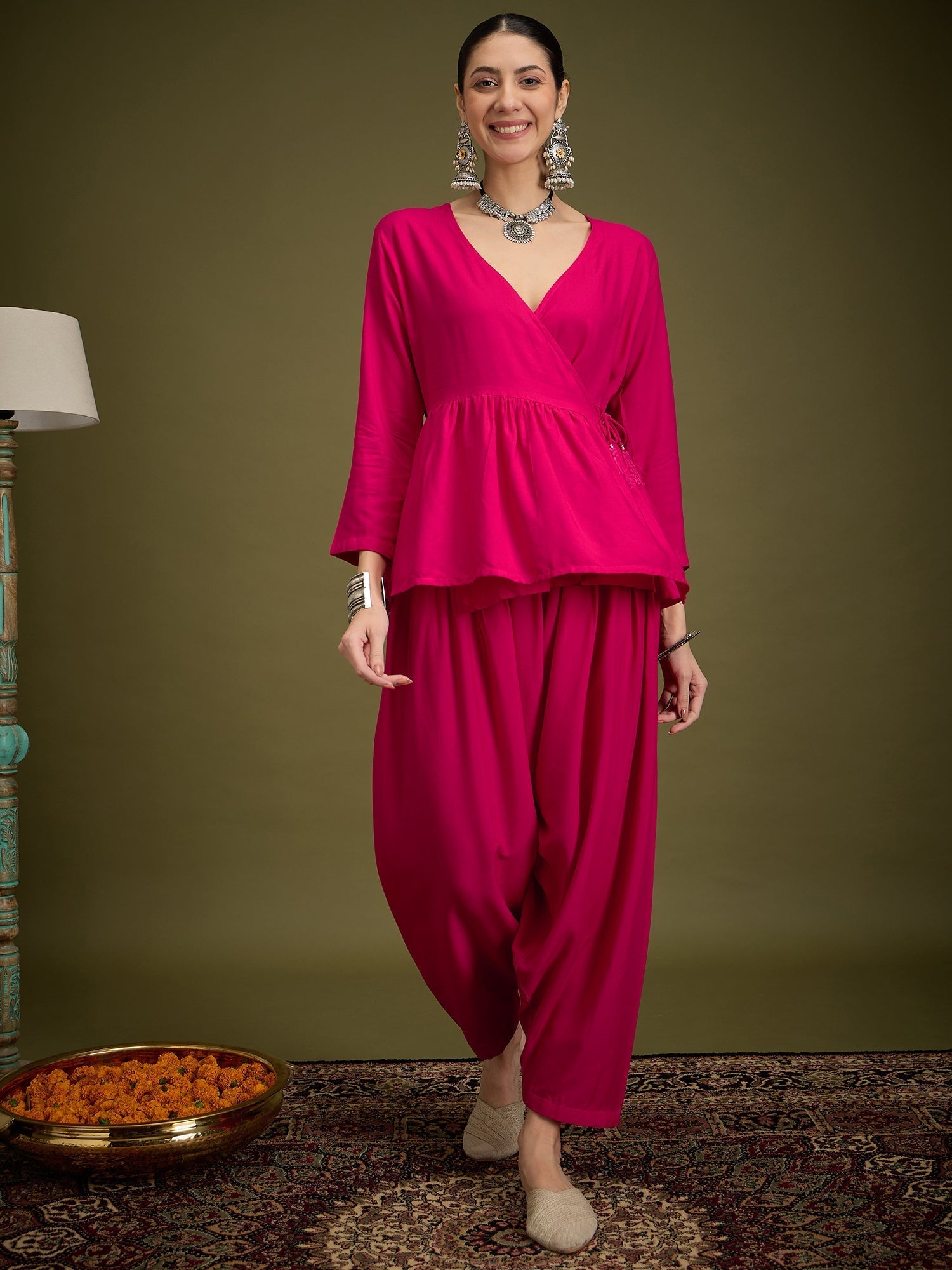 InWeave Fuchsia Angrakha Dhoti Co Ord Set 